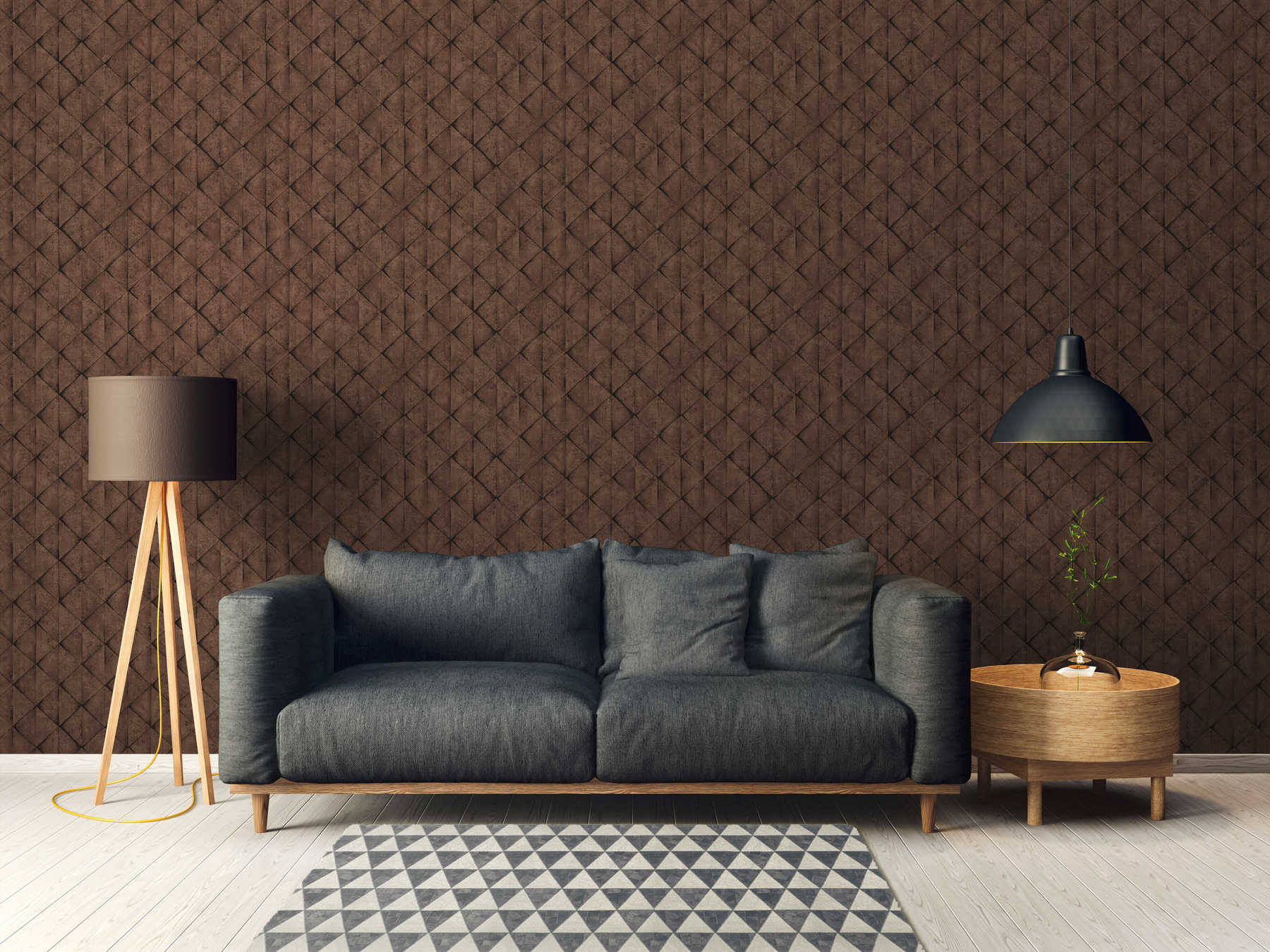             Wallpaper concrete look 3D tile design - brown, black
        