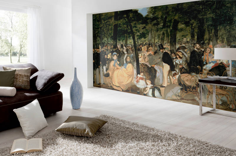             Muziek in de Tuinen van de Tuilerieën" muurschildering van Edouard Manet
        
