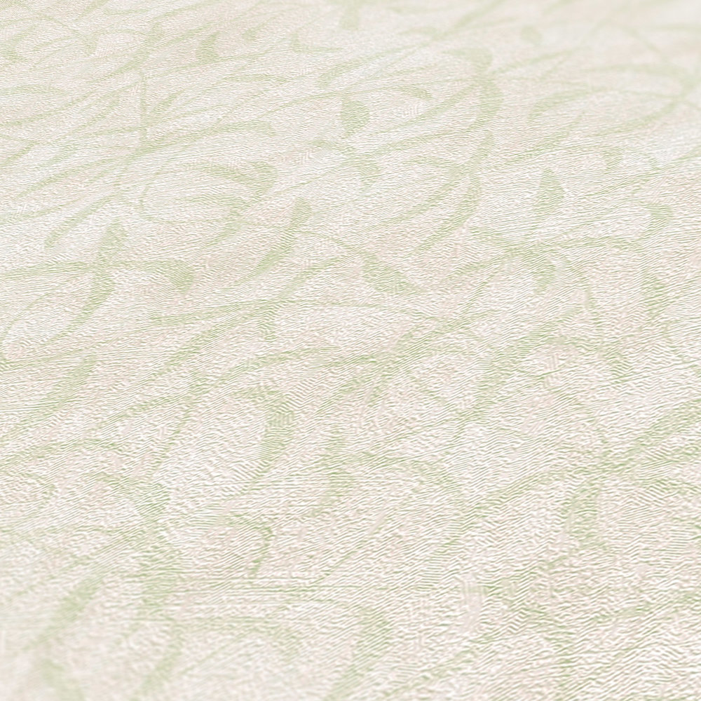             Carta da parati in tessuto non tessuto rami floreali con struttura - crema, verde
        