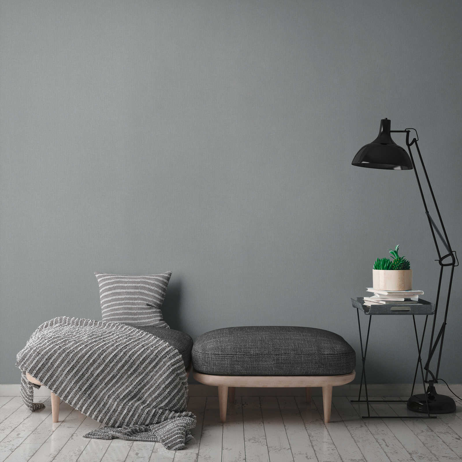             Papel pintado de lino gris con diseño de estructura en estilo rústico
        