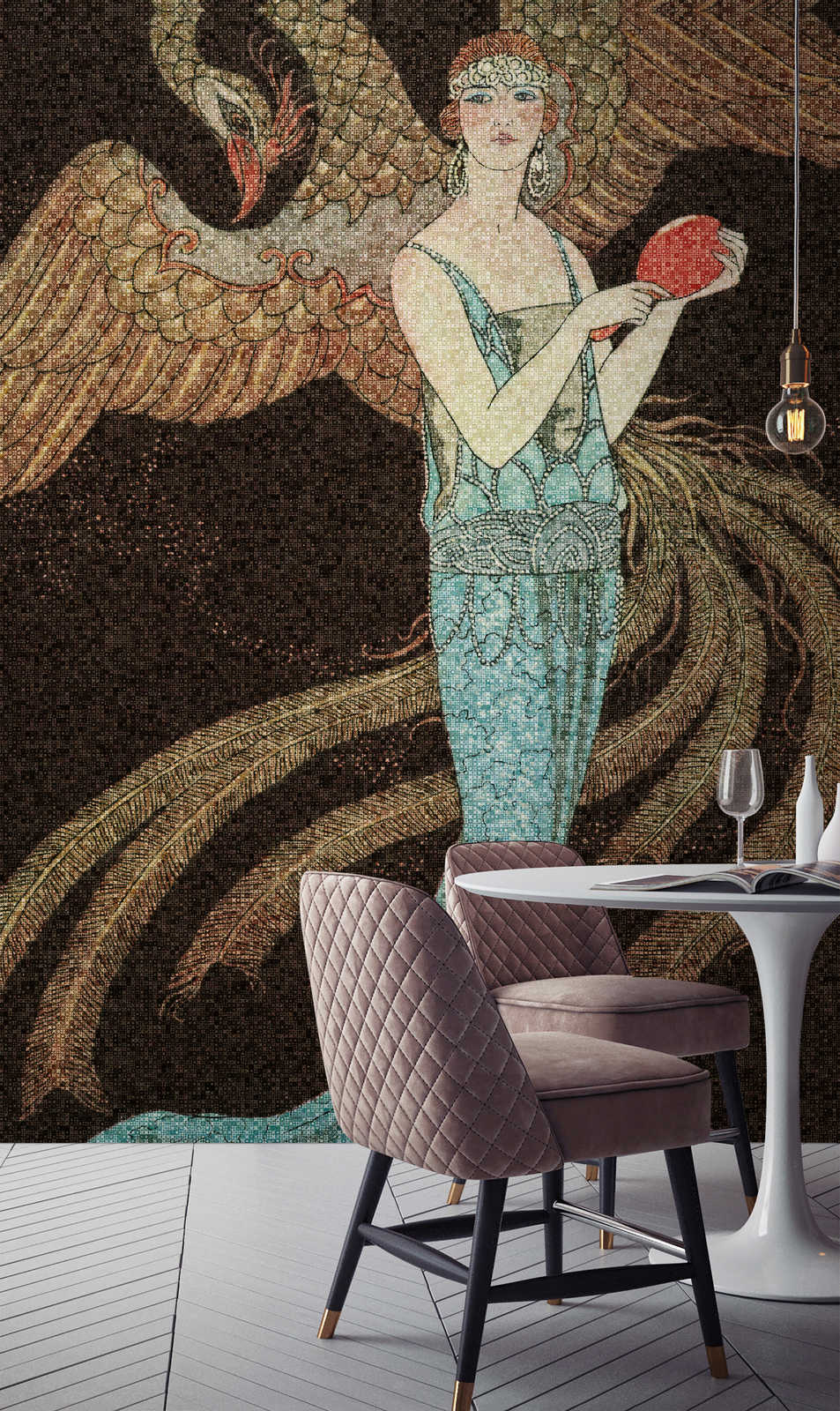             Scala 1 - Mozaïek Phoenix & Vrouw Motief Art Deco Behang
        