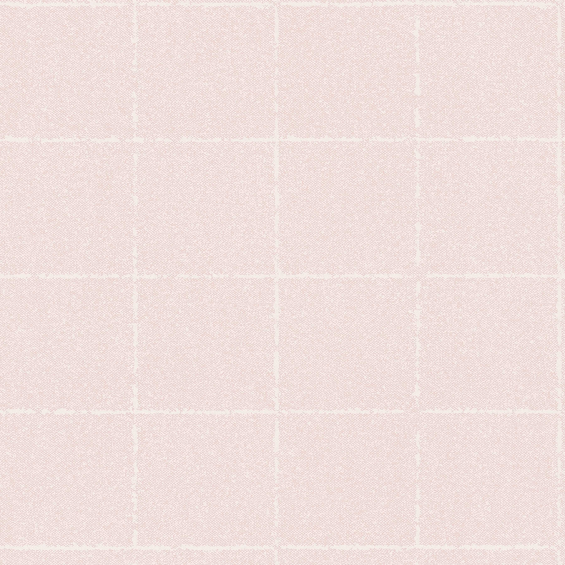 Papel pintado a cuadros en óptica textil, con textura - rosa, blanco, crema

