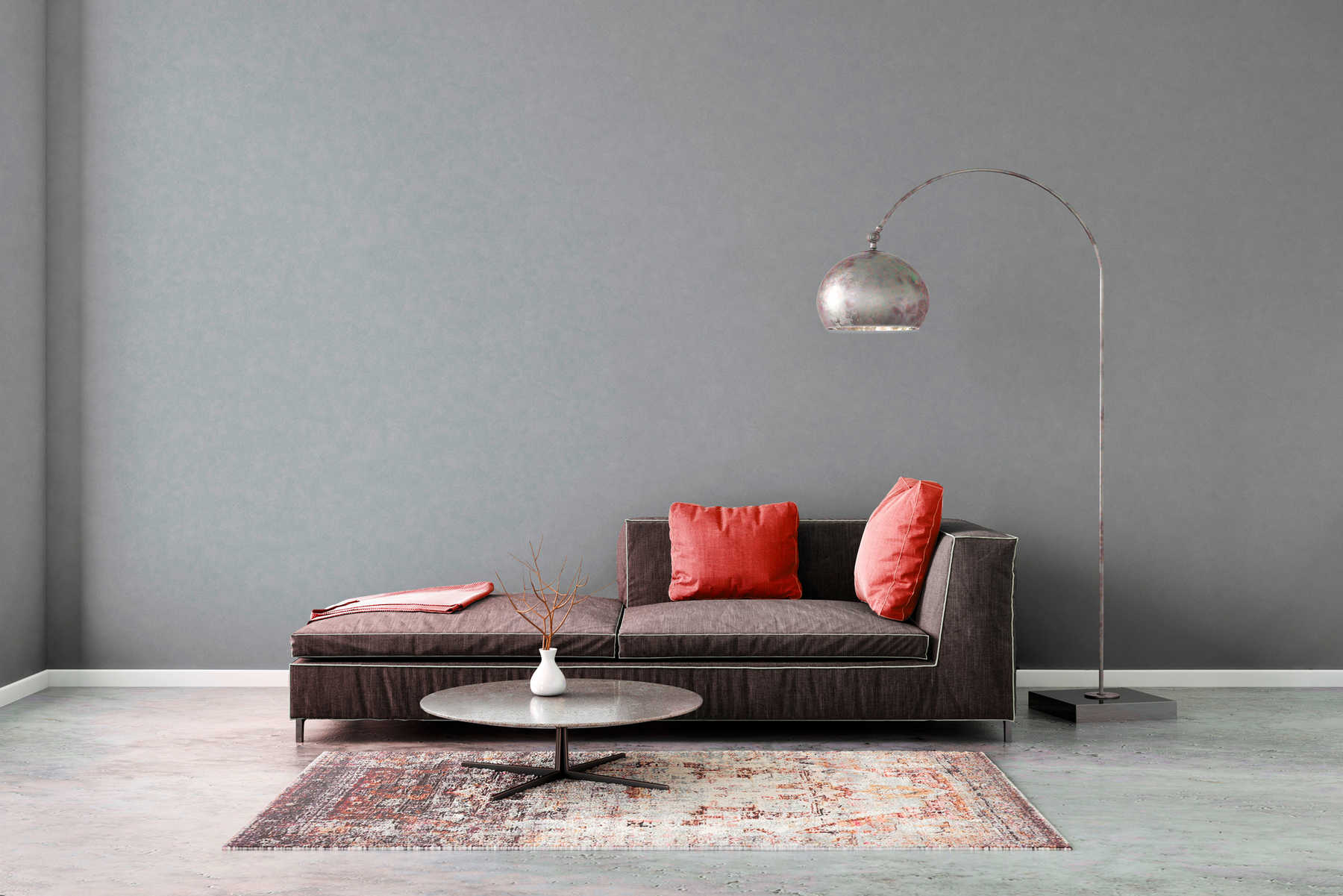             Light grey wallpaper with plaster look design & mottled colour
        