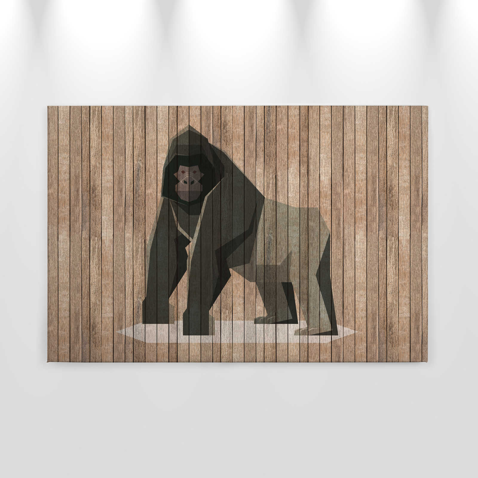             Born to Be Wild 3 - Canvas schilderij Gorilla op board muur - Houten panelen Breedt - 0.90 m x 0.60 m
        