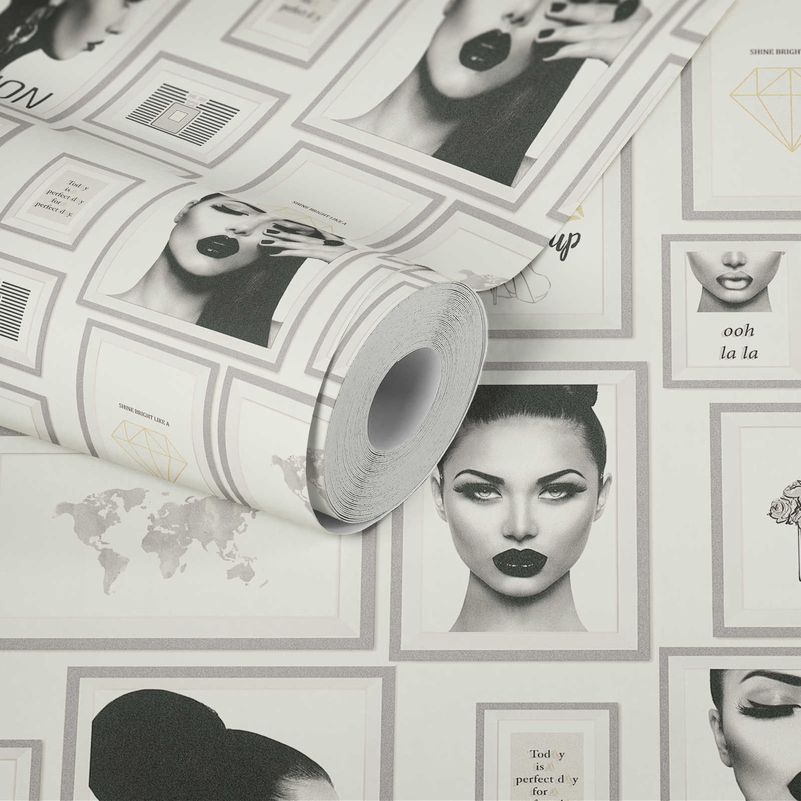             Carta da parati Fashion Design con decorazioni murali - argento, nero, bianco
        