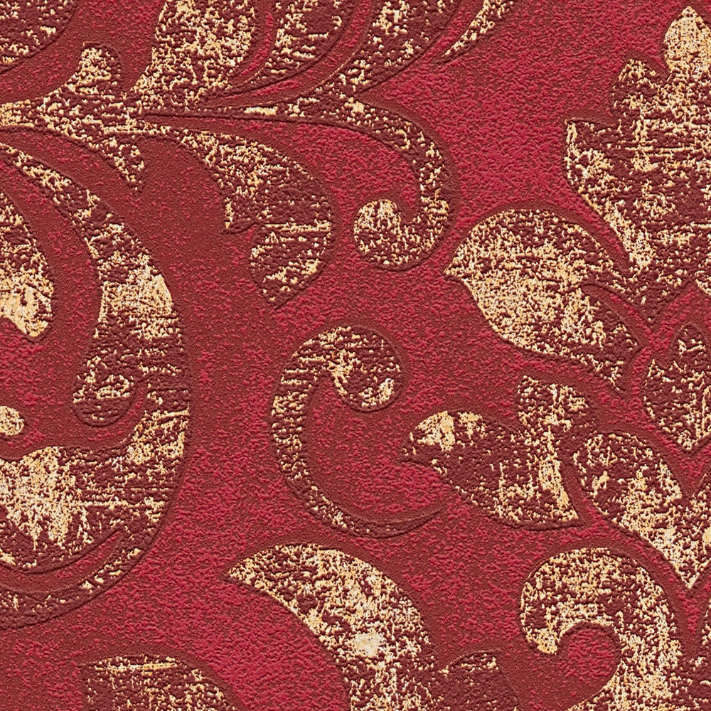             Carta da parati barocca con ornamenti in look used - rosso, oro
        