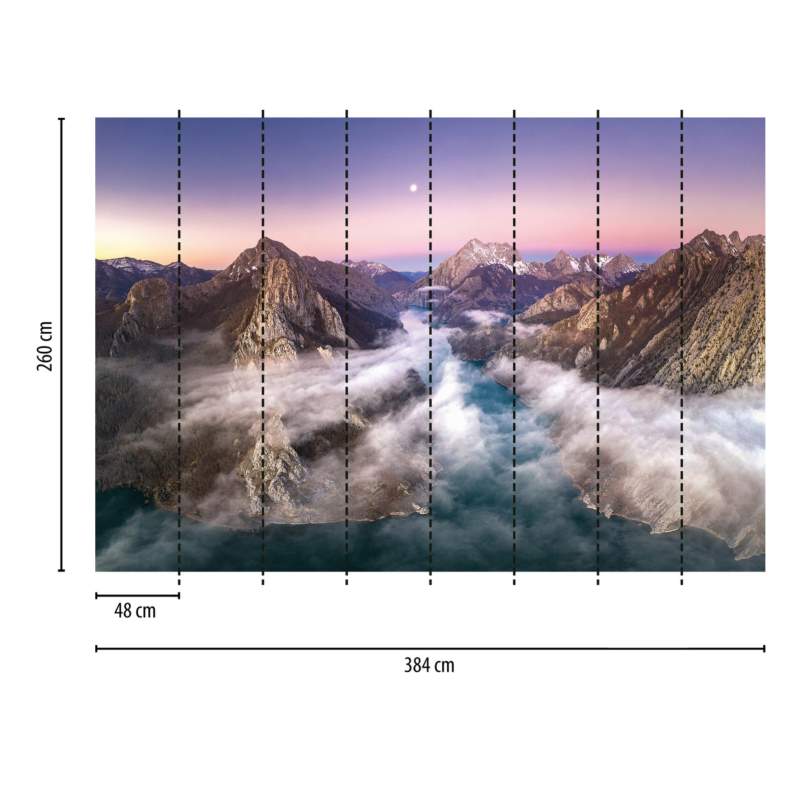             Papier peint panoramique paysage brouillard dans les montagnes - multicolore
        
