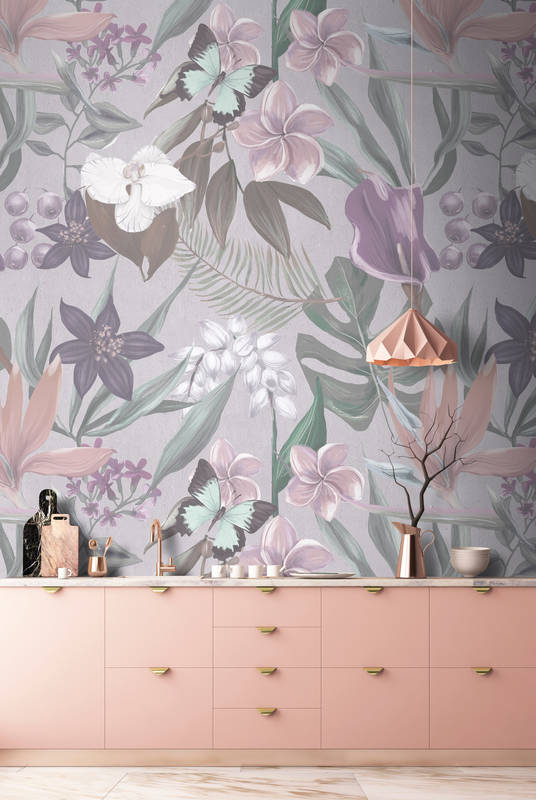             Floral jungle mural drawn - Pink, White
        