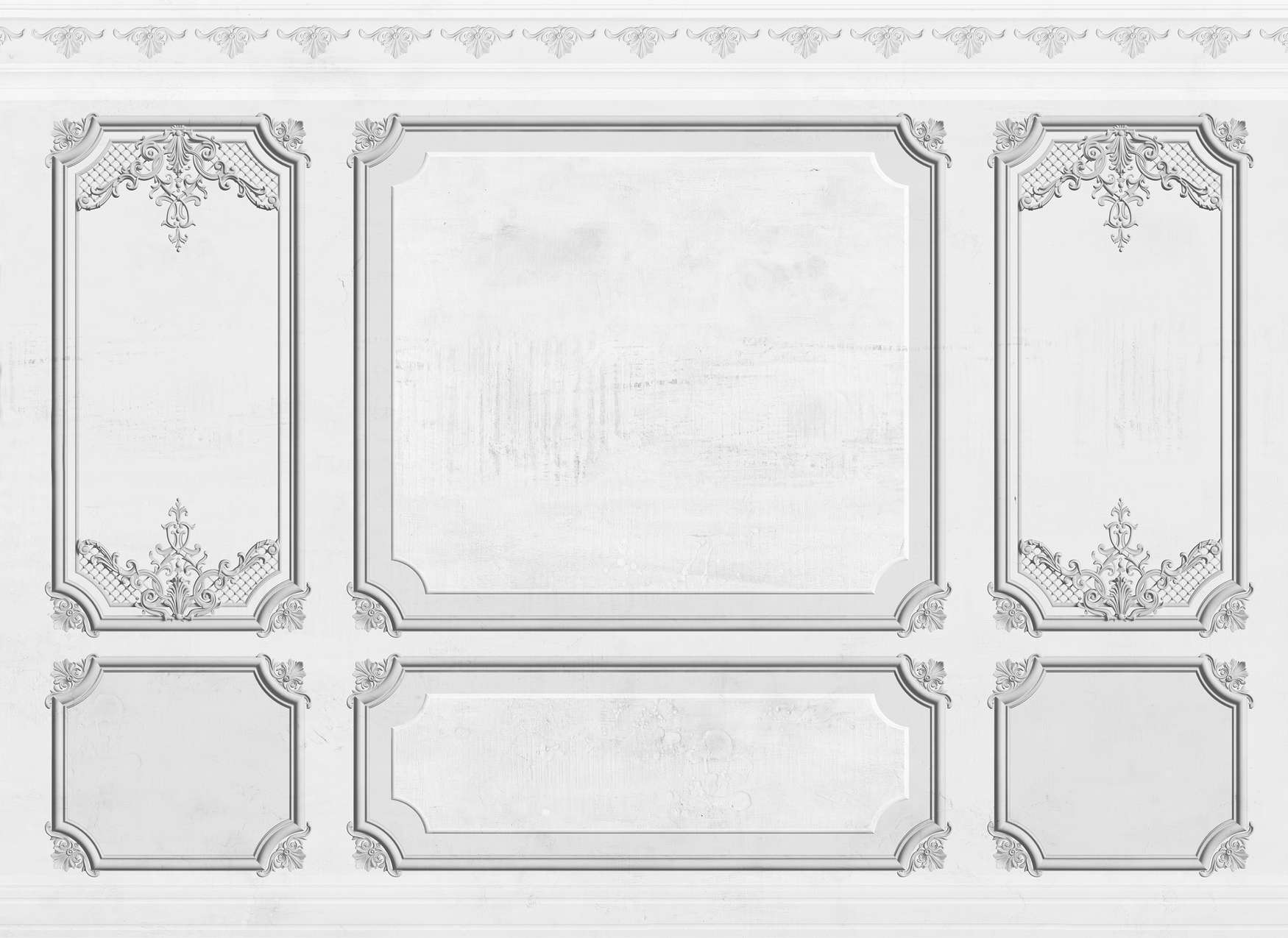             Digital behang klassieke muur reliëf in stucco frame look - Grijs
        