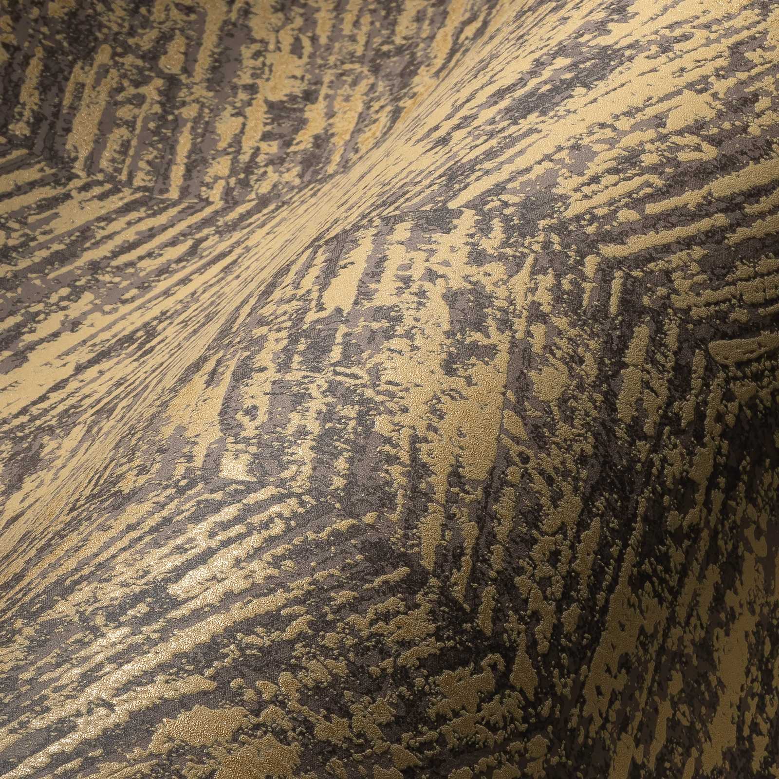             Textured wallpaper ethnic design with stripe effect - brown, metallic
        