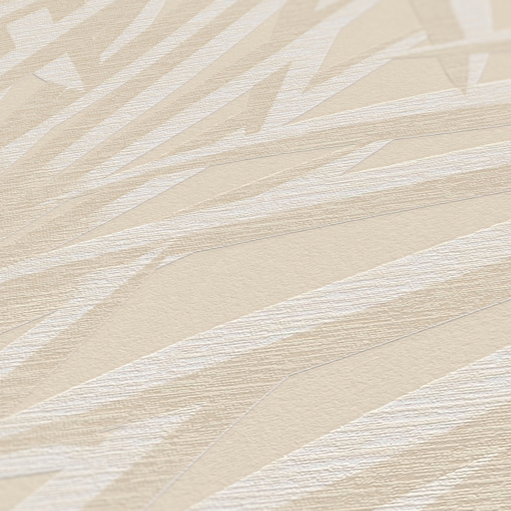             Bloemrijkvliesbehang met palmbladeren - beige, wit
        