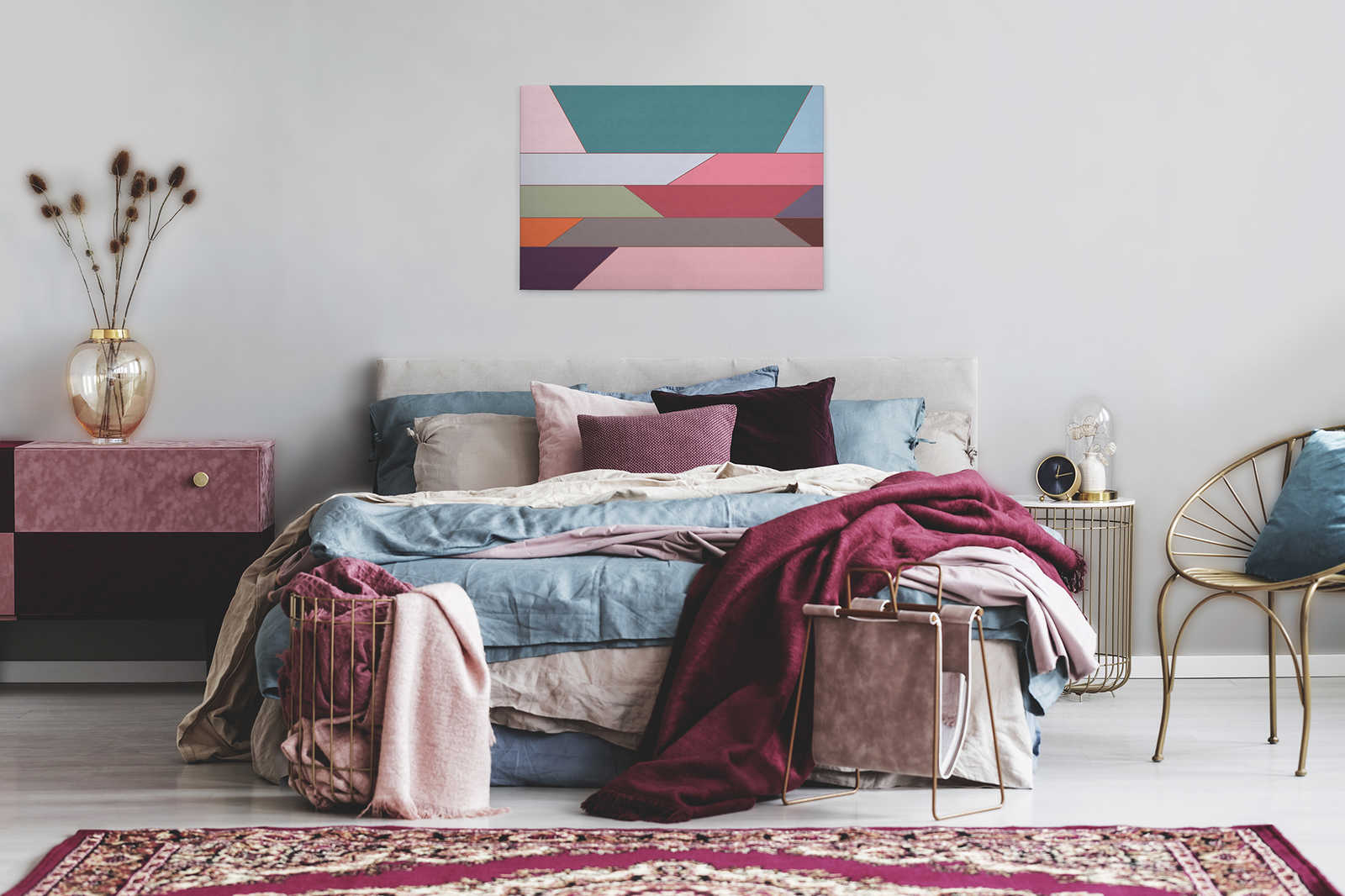             Geometry 2 - Canvas painting with colourful horizontal stripe pattern in ribbed structure - 0.90 m x 0.60 m
        
