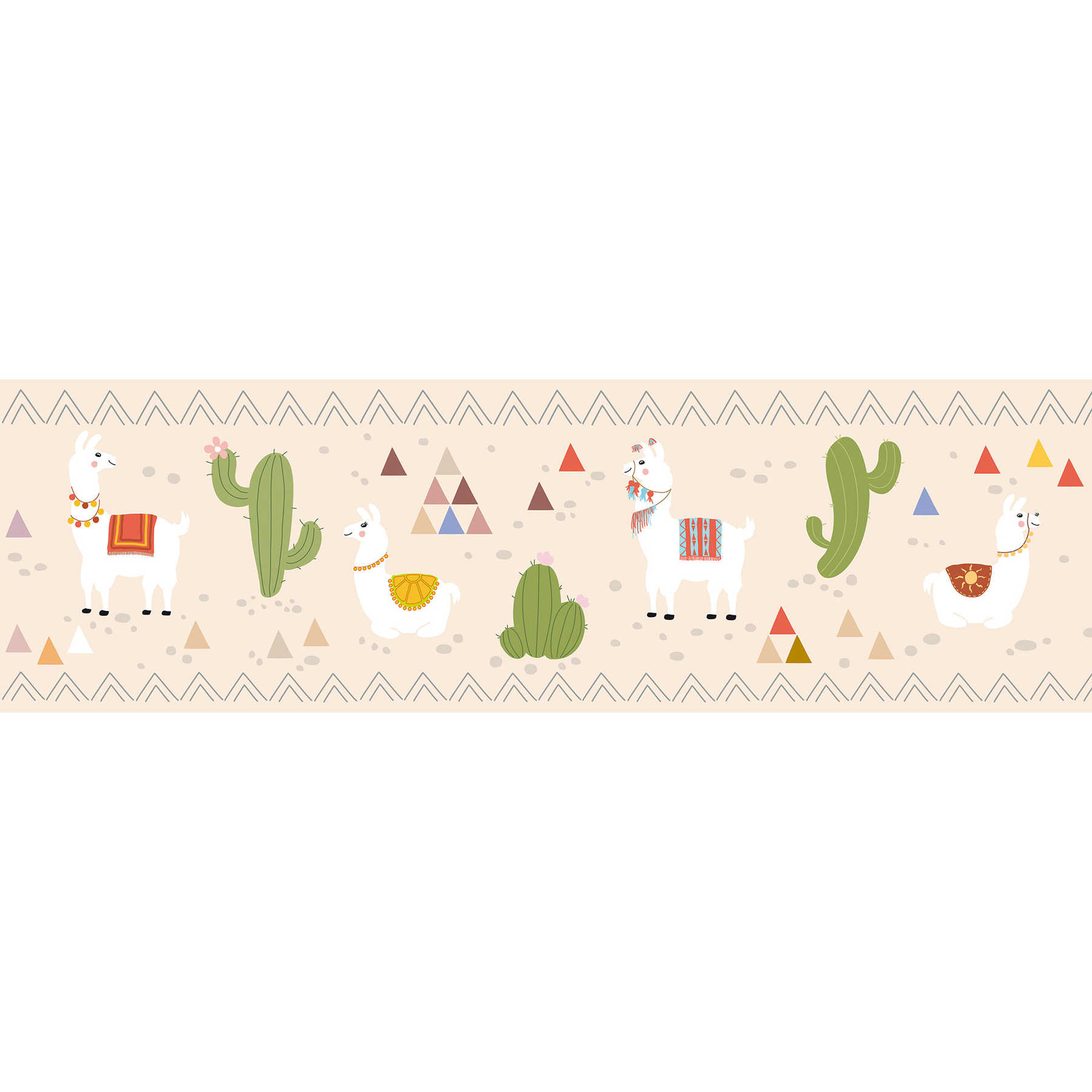 Exciting children border "Llamas in their home" - Beige, Green, Red
