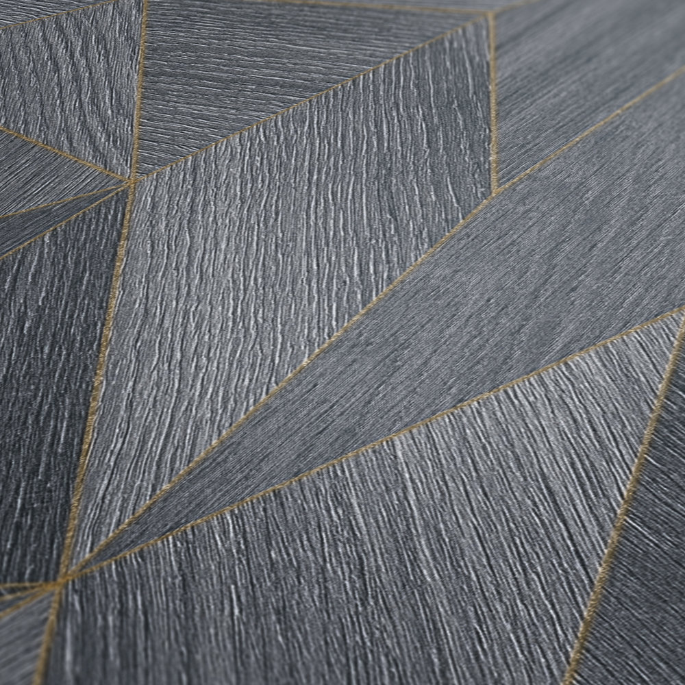             Wood wallpaper geometric pattern & metallic effect - grey, black
        