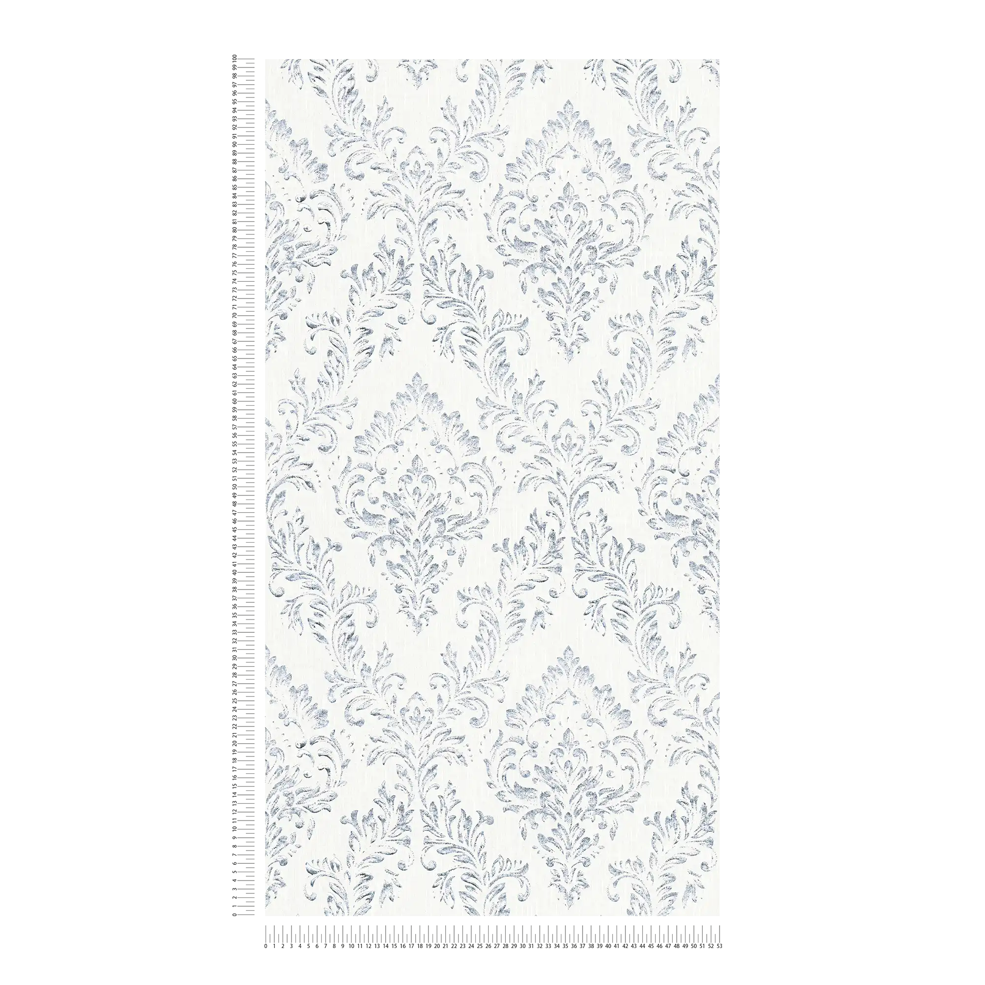             Carta da parati ornamentale a motivi floreali con effetto glitter - argento, bianco
        