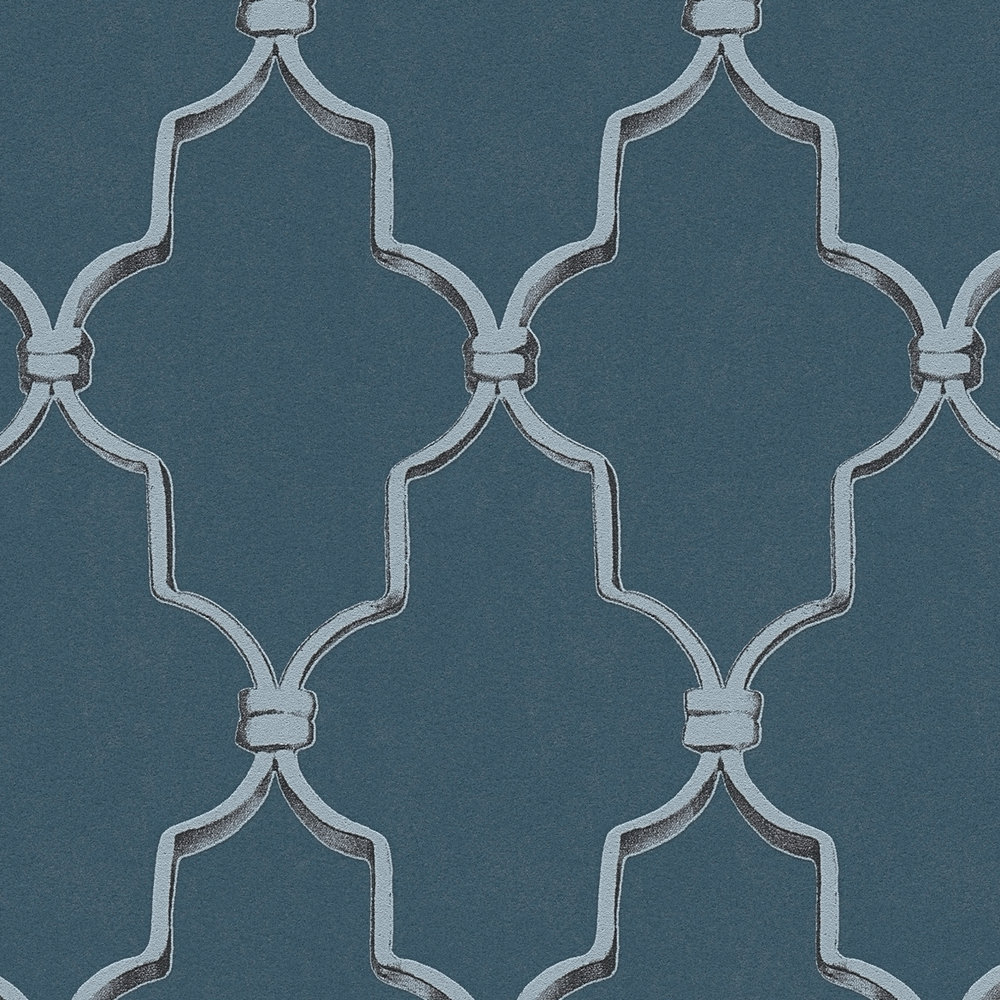             Art Deco behang 3D patroon & metallic effect - blauw, grijs
        