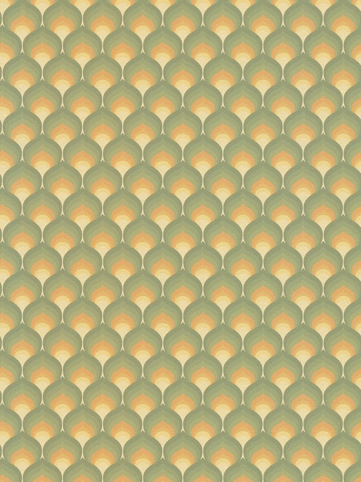 Retro style scaly pattern wallpaper - green, yellow, brown
