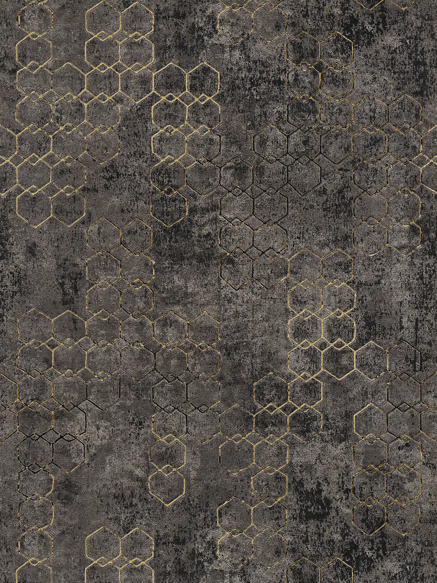 Wallpaper modern design gold & concrete effect - black, gold
