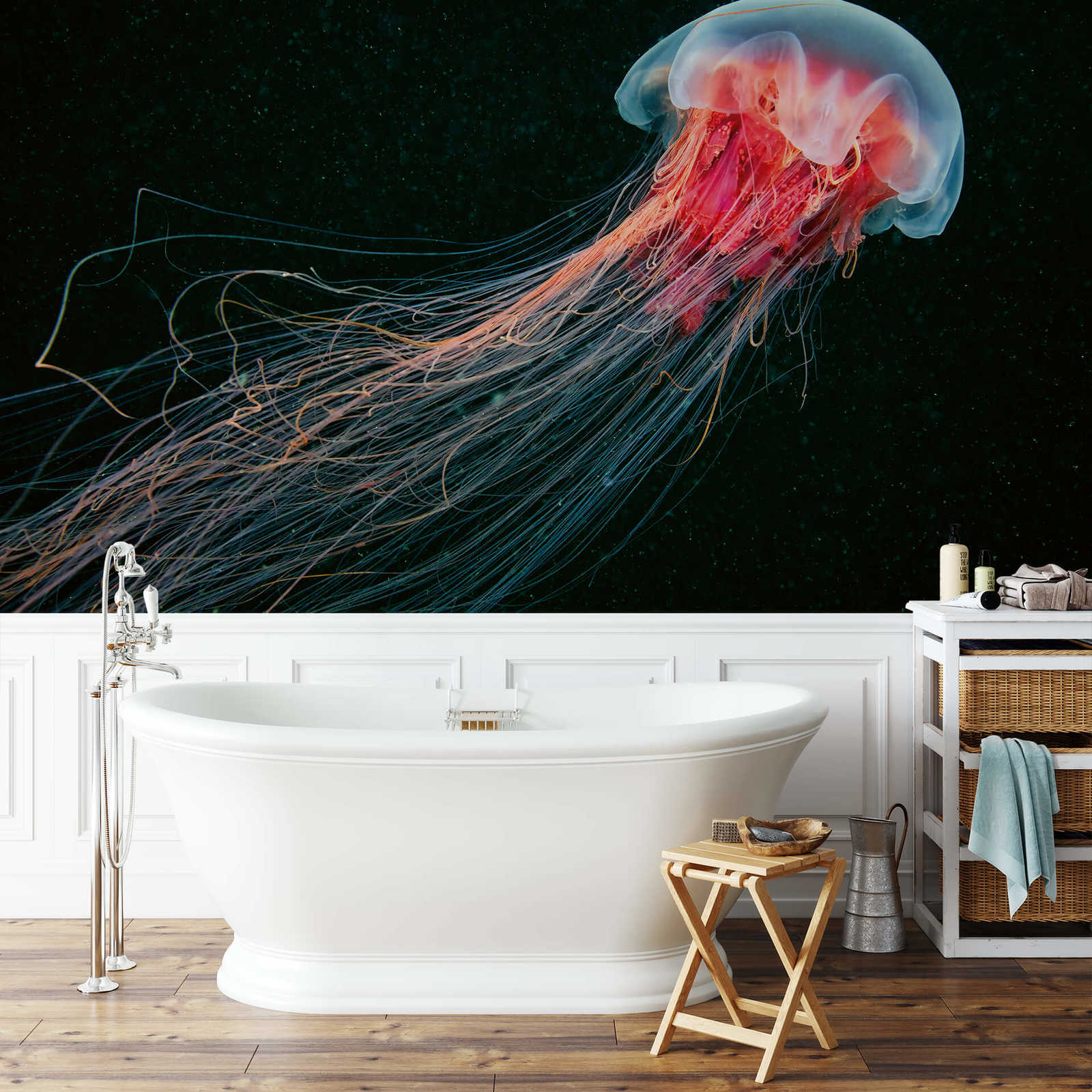             Photo wallpaper luminous jellyfish in water - blue, red
        