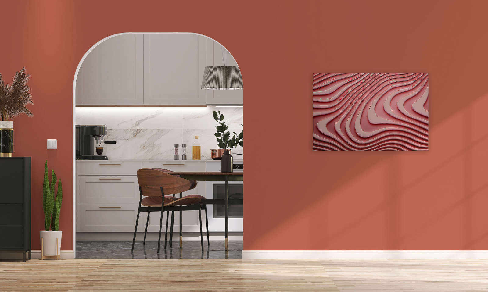             Canvas painting with wavy lines and shadows | pink, pink - 0.90 m x 0.60 m
        