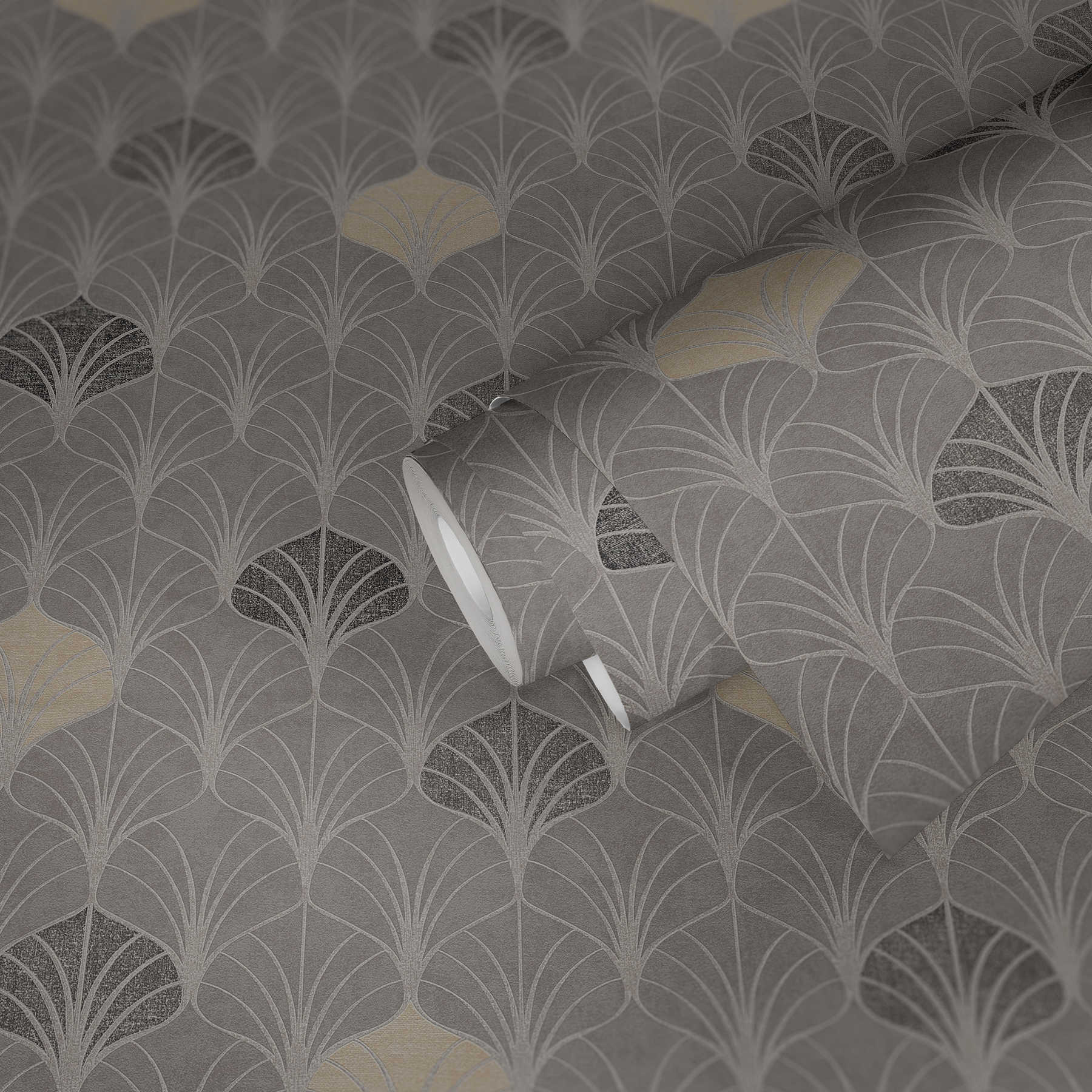             Pattern wallpaper art deco style with metallic effect - grey, beige, brown
        