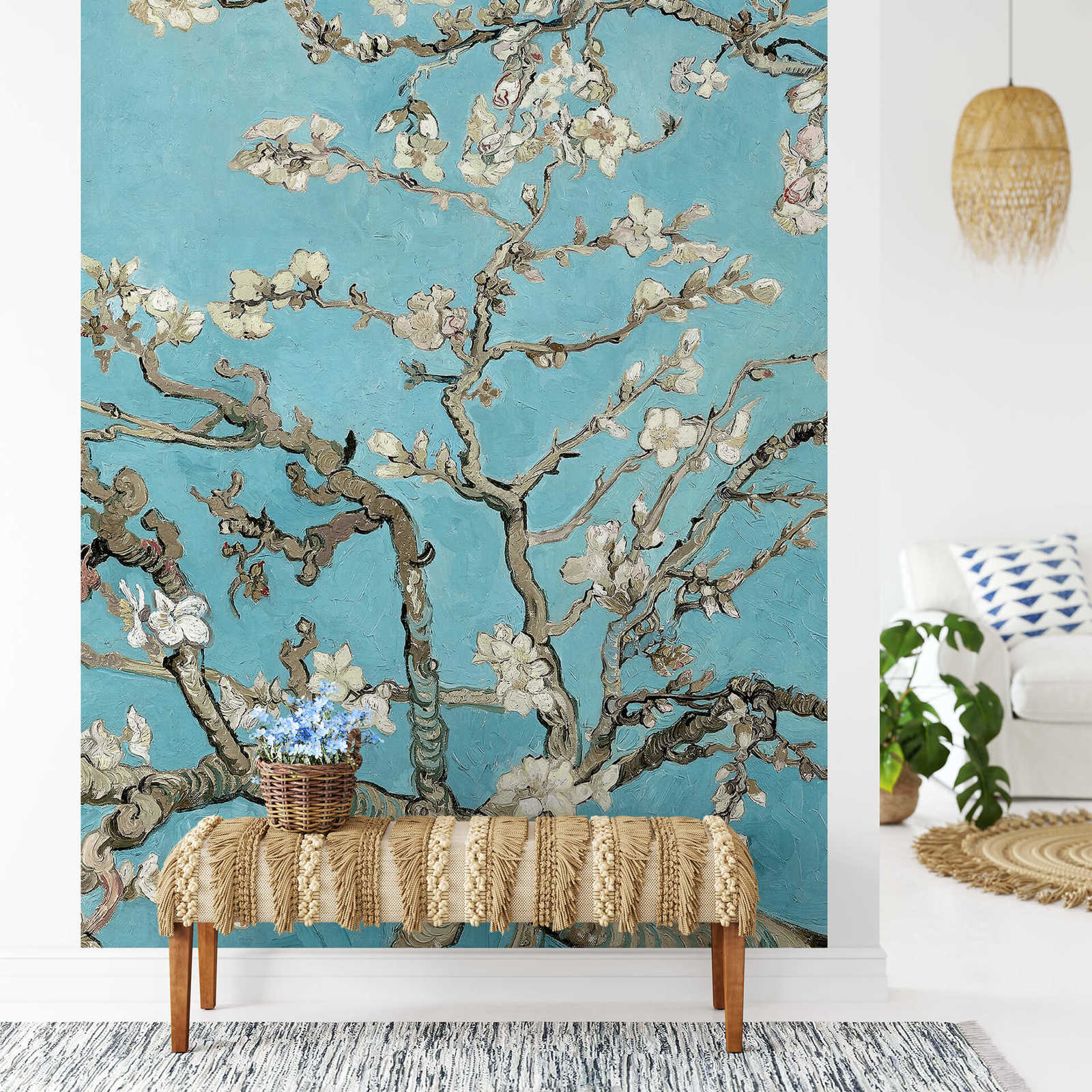             Narrow photo wallpaper almond blossom tree - Colorful
        