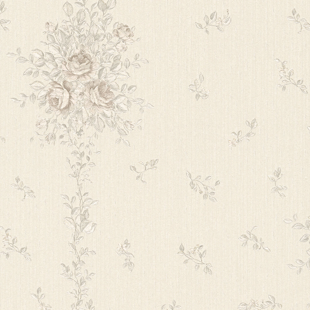             Roses wallpaper with flowers & stripes effect - grey, metallic
        
