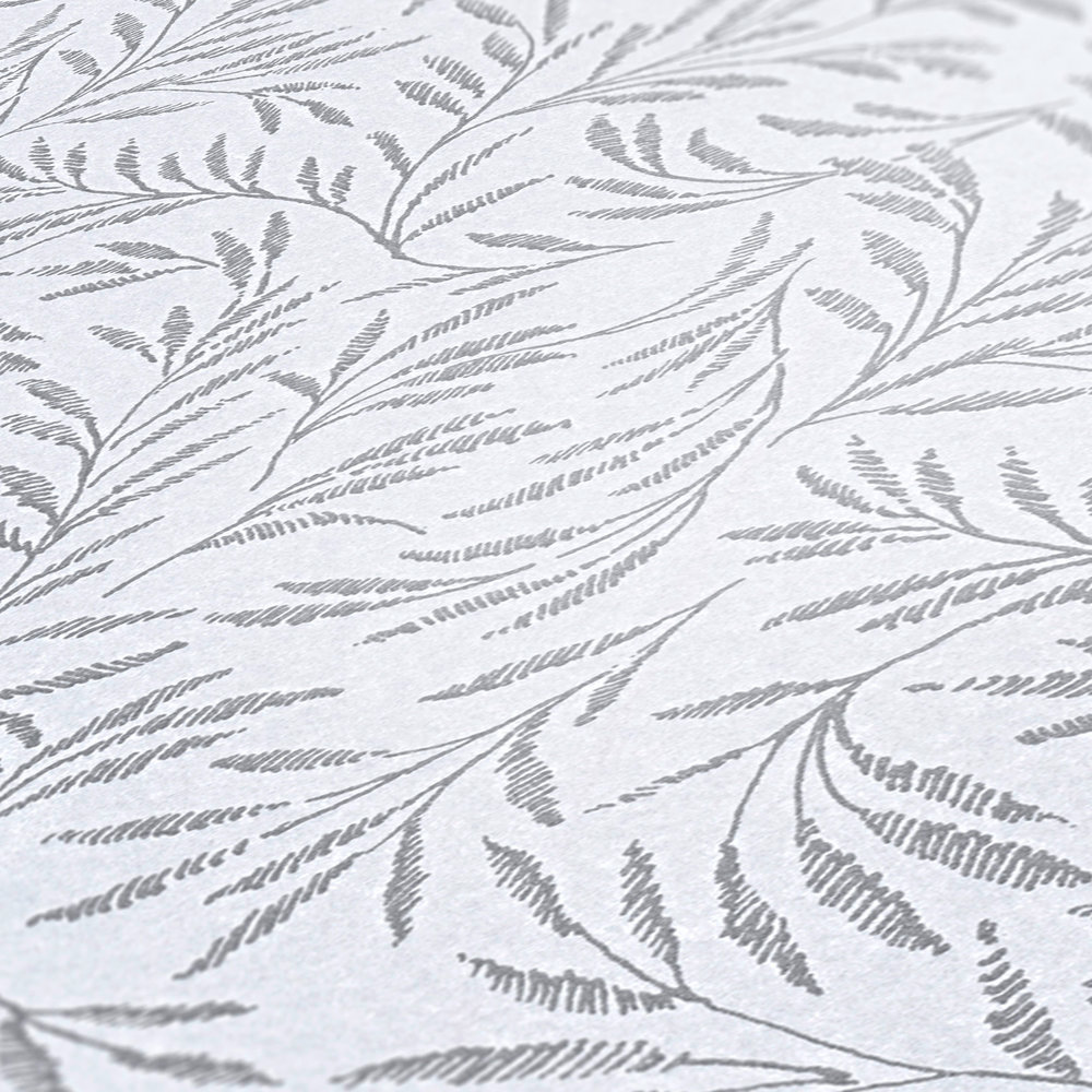             Non-woven wallpaper metallic pattern with leaf tendrils - grey, silver
        