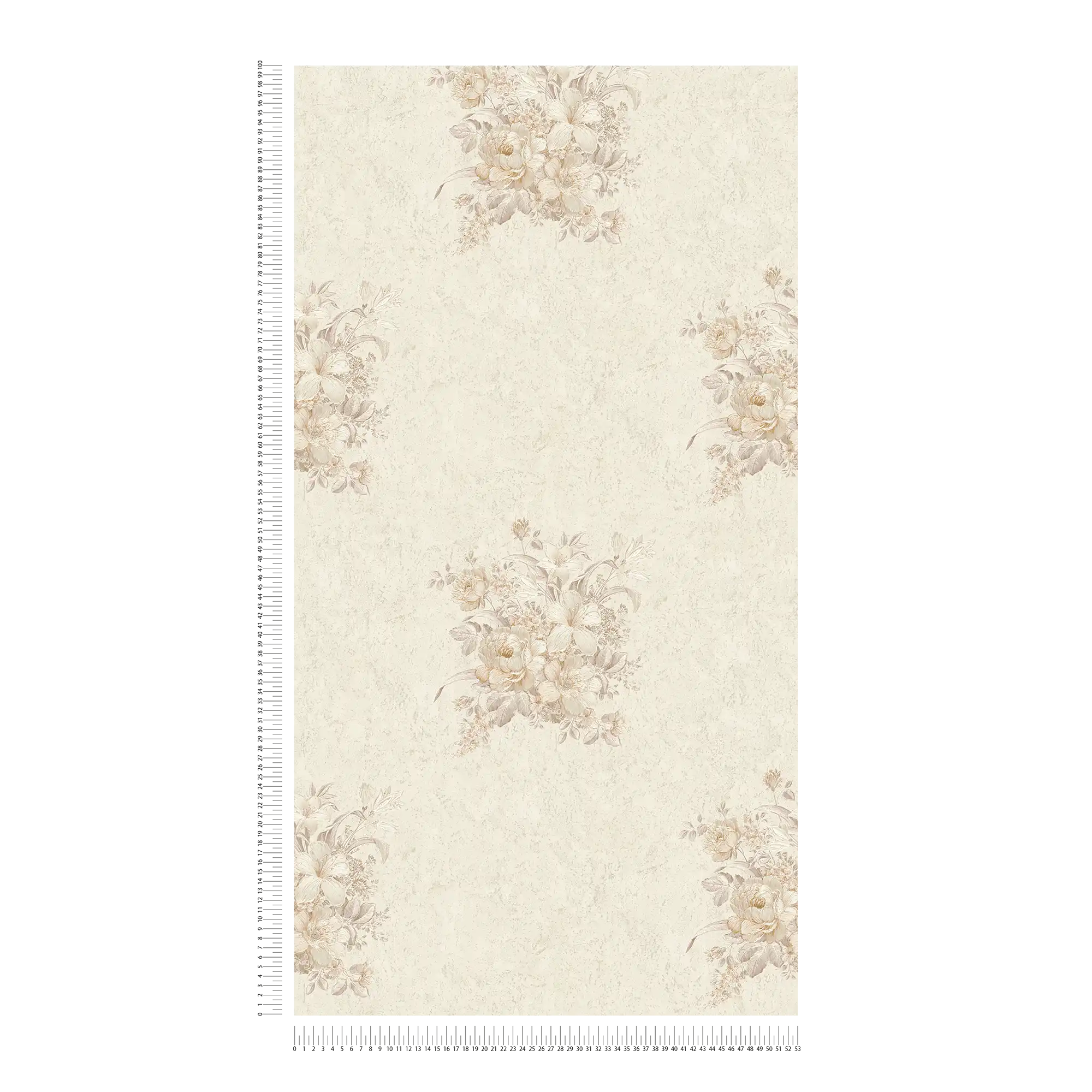             Flowers wallpaper with ornaments, textured - beige, cream
        
