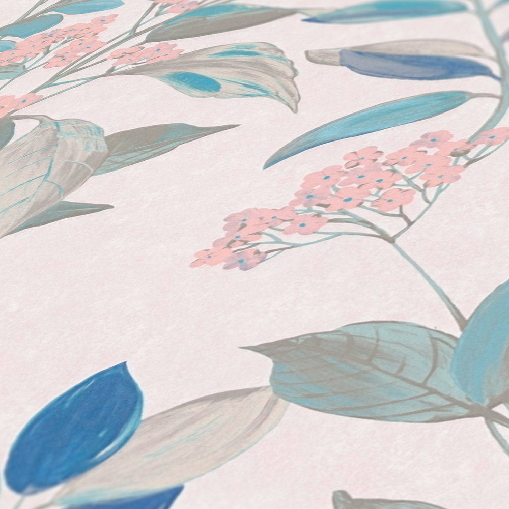             Papier peint à motifs floraux - multicolore, blanc, turquoise
        