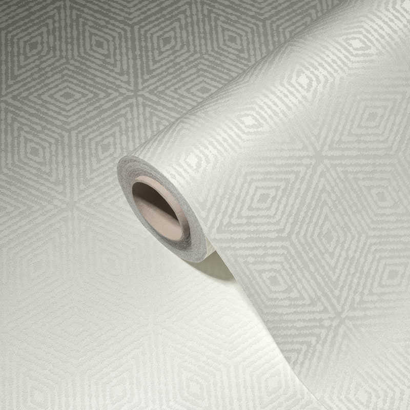             Papier peint structuré 3D motif losange - gris, blanc
        