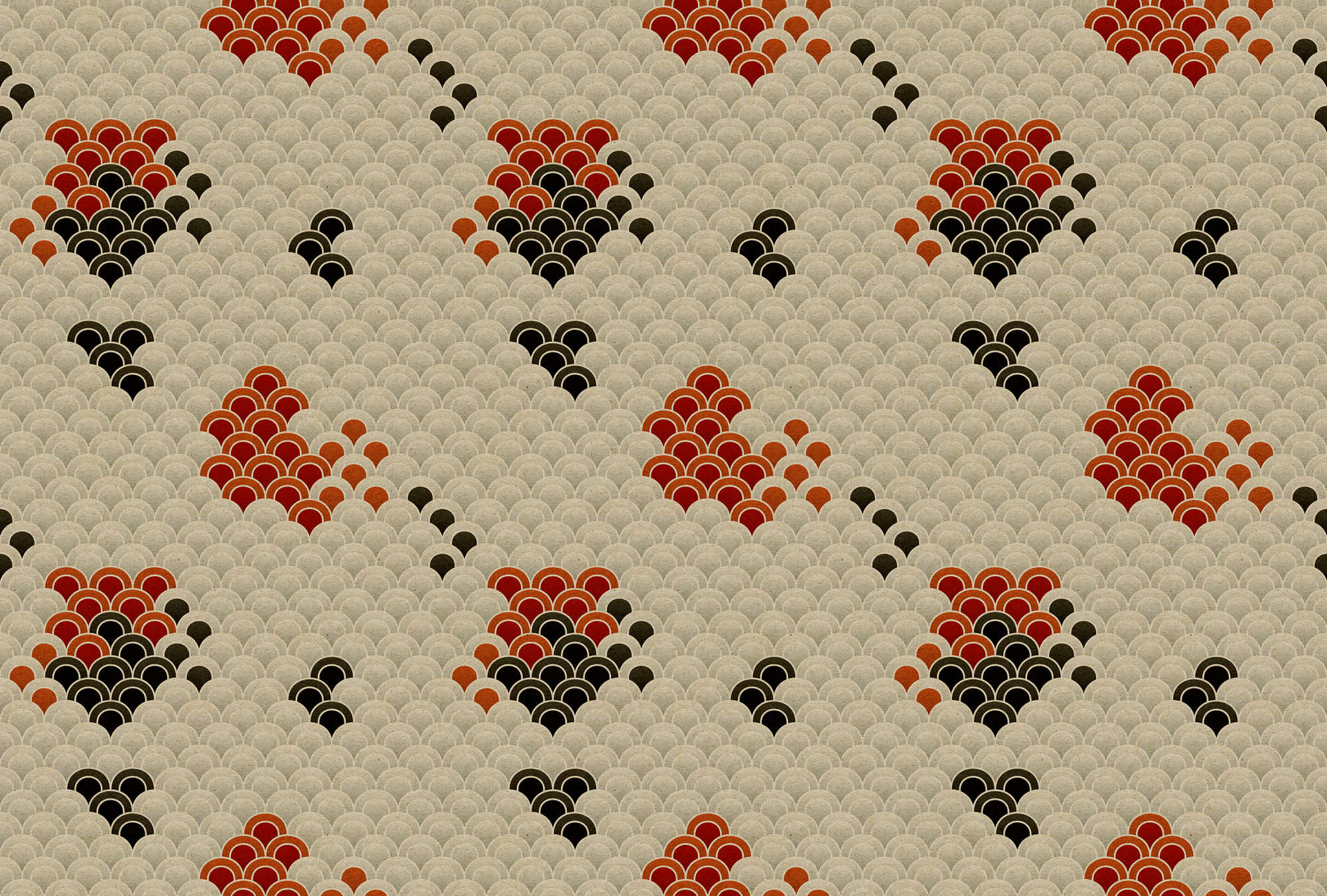             Koi 2 - Koi digital print on cardboard structure, abstract & stylised - Beige, Red | mother-of-pearl smooth fleece
        