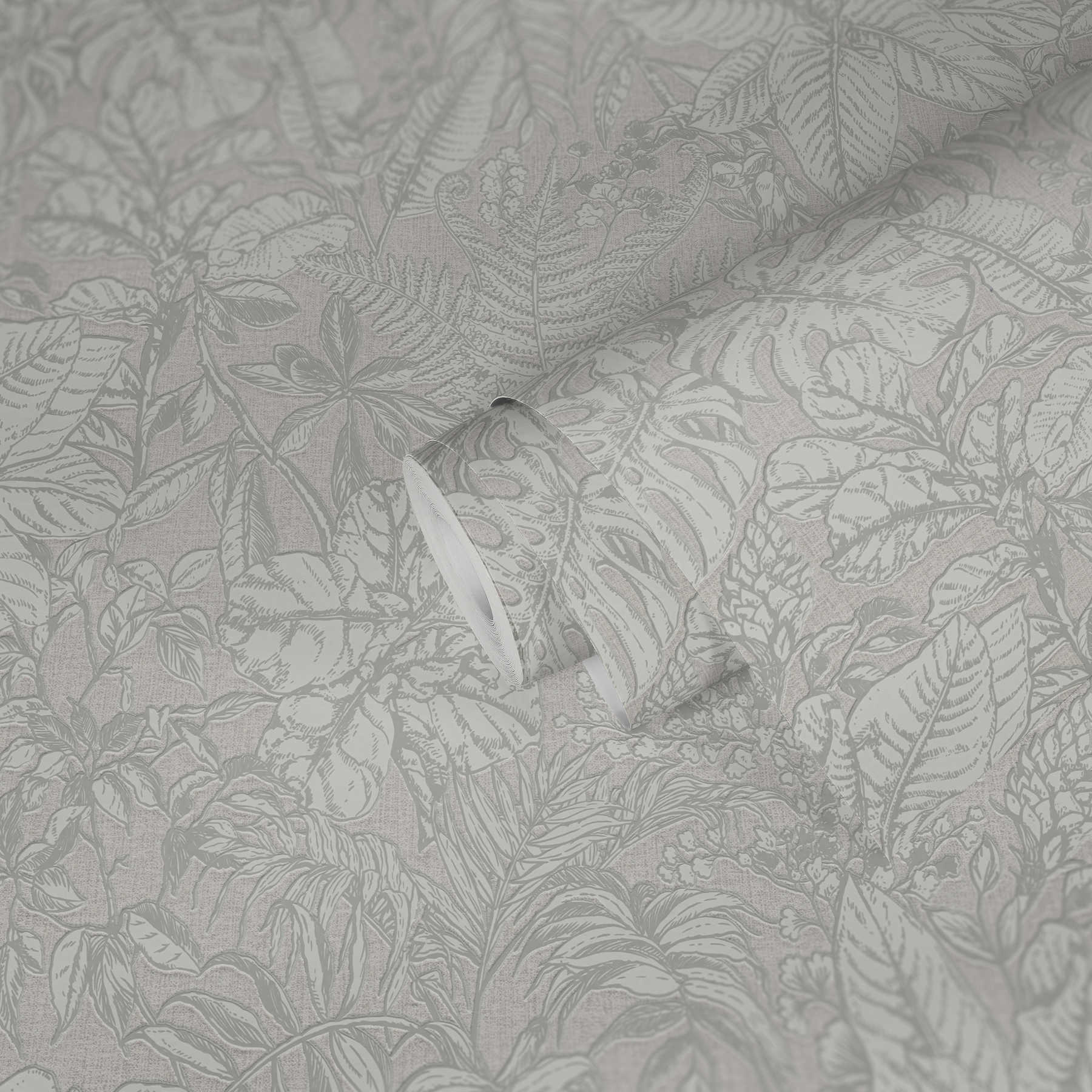             Jungle wallpaper, monstera leaves & ferns - grey, white
        