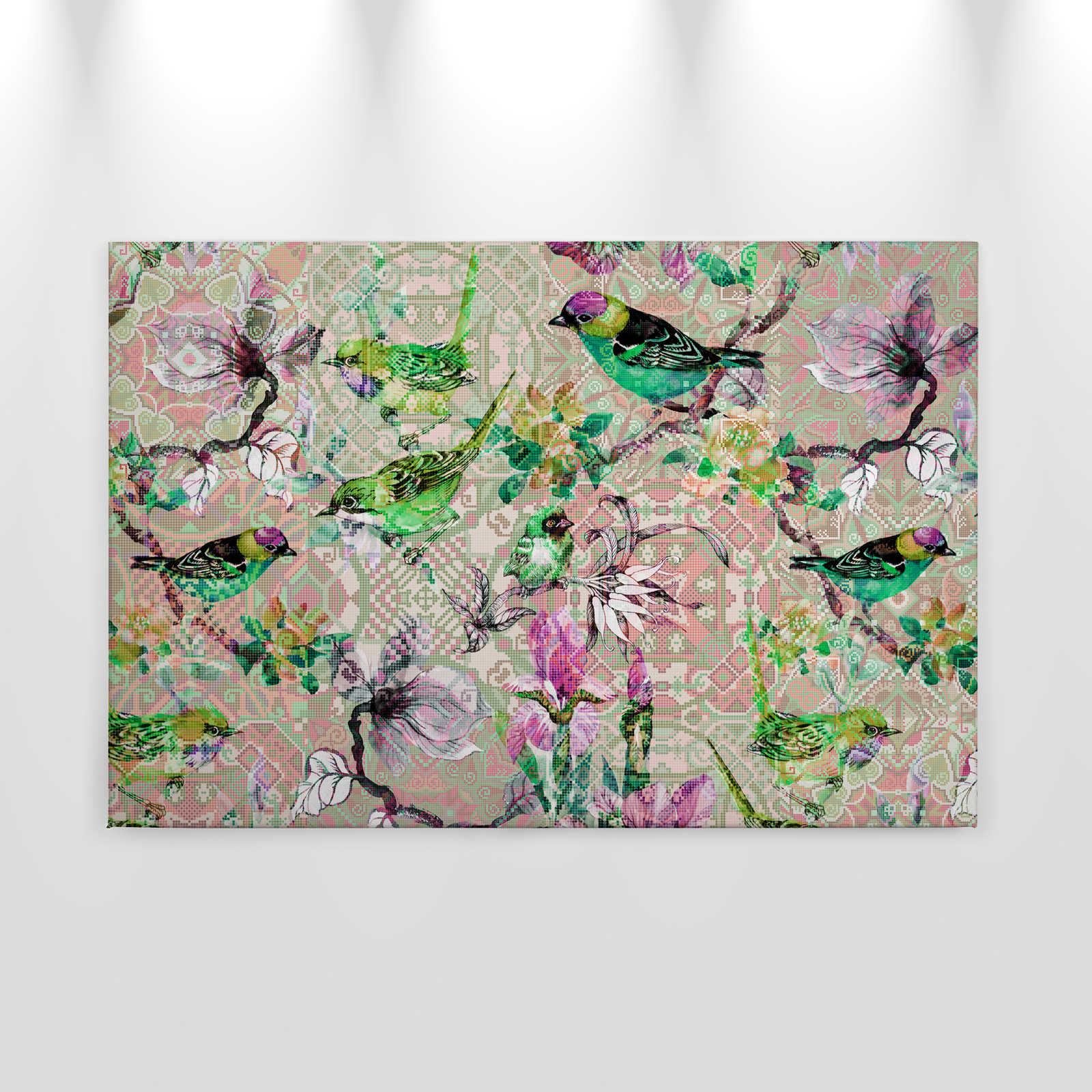             Quadro su tela con uccelli a mosaico | uccelli a mosaico 2 - 0,90 m x 0,60 m
        