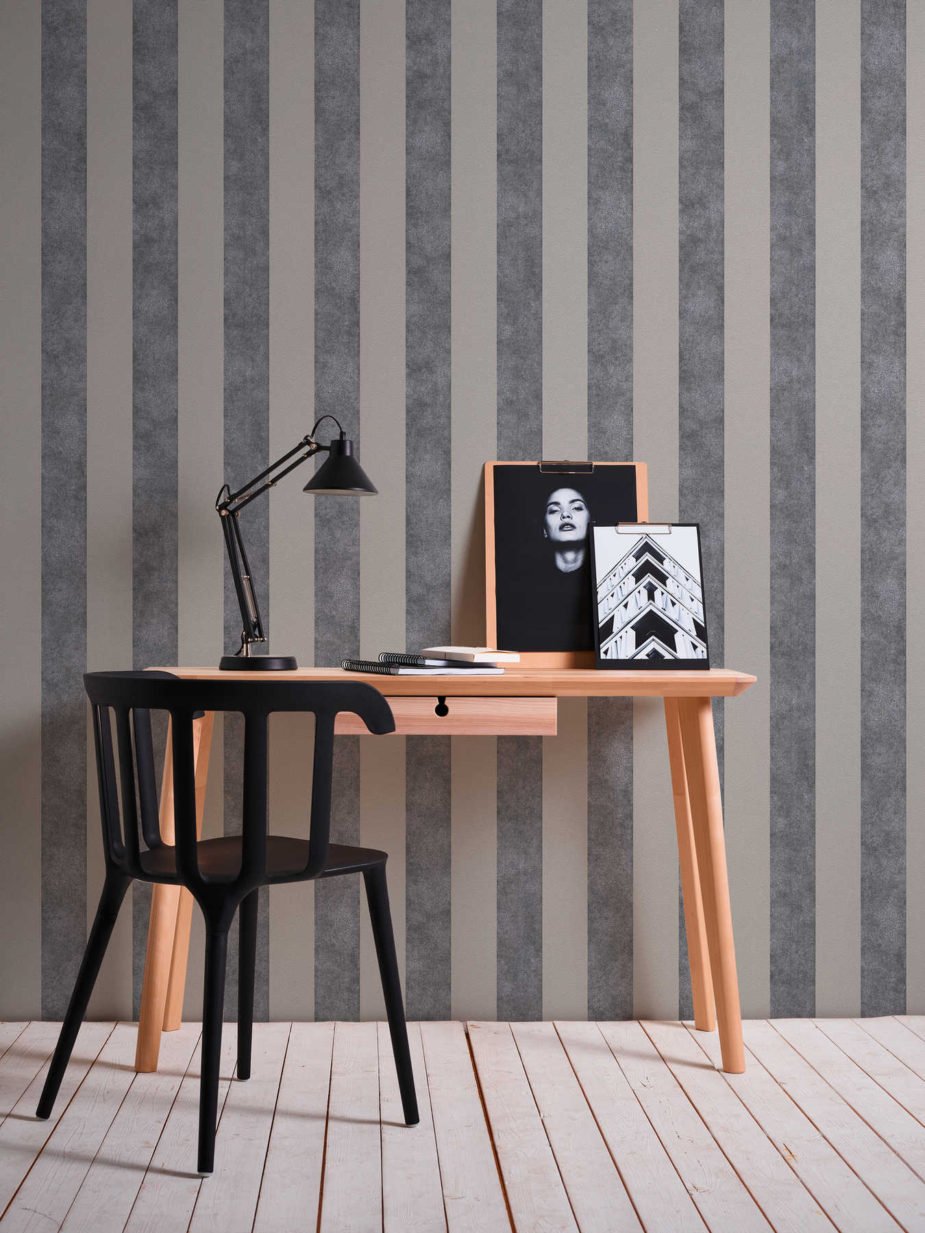             Block stripes wallpaper with colour and texture pattern - black, grey, beige
        