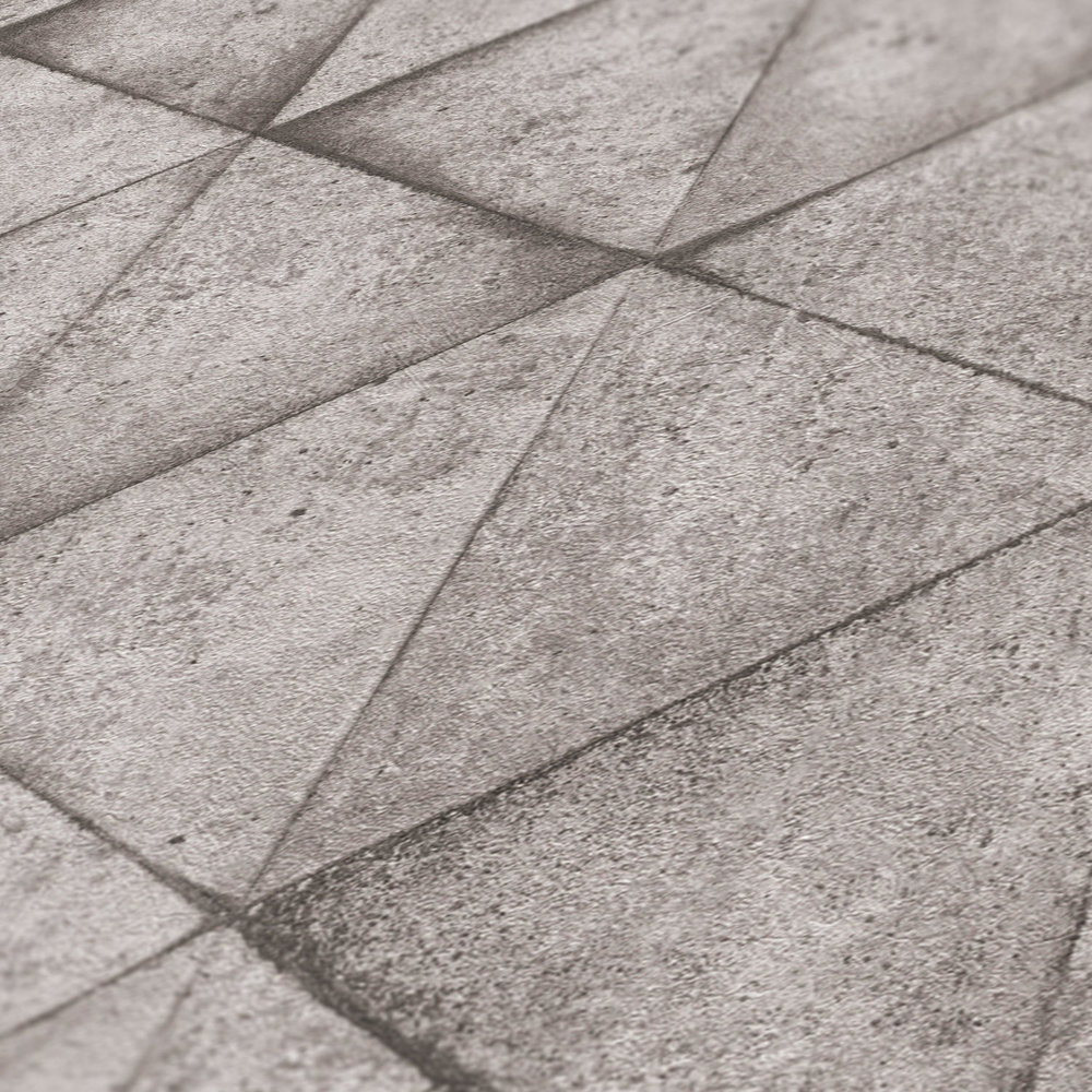             Carta da parati con piastrelle in cemento ed effetto 3D - grigio, antracite
        