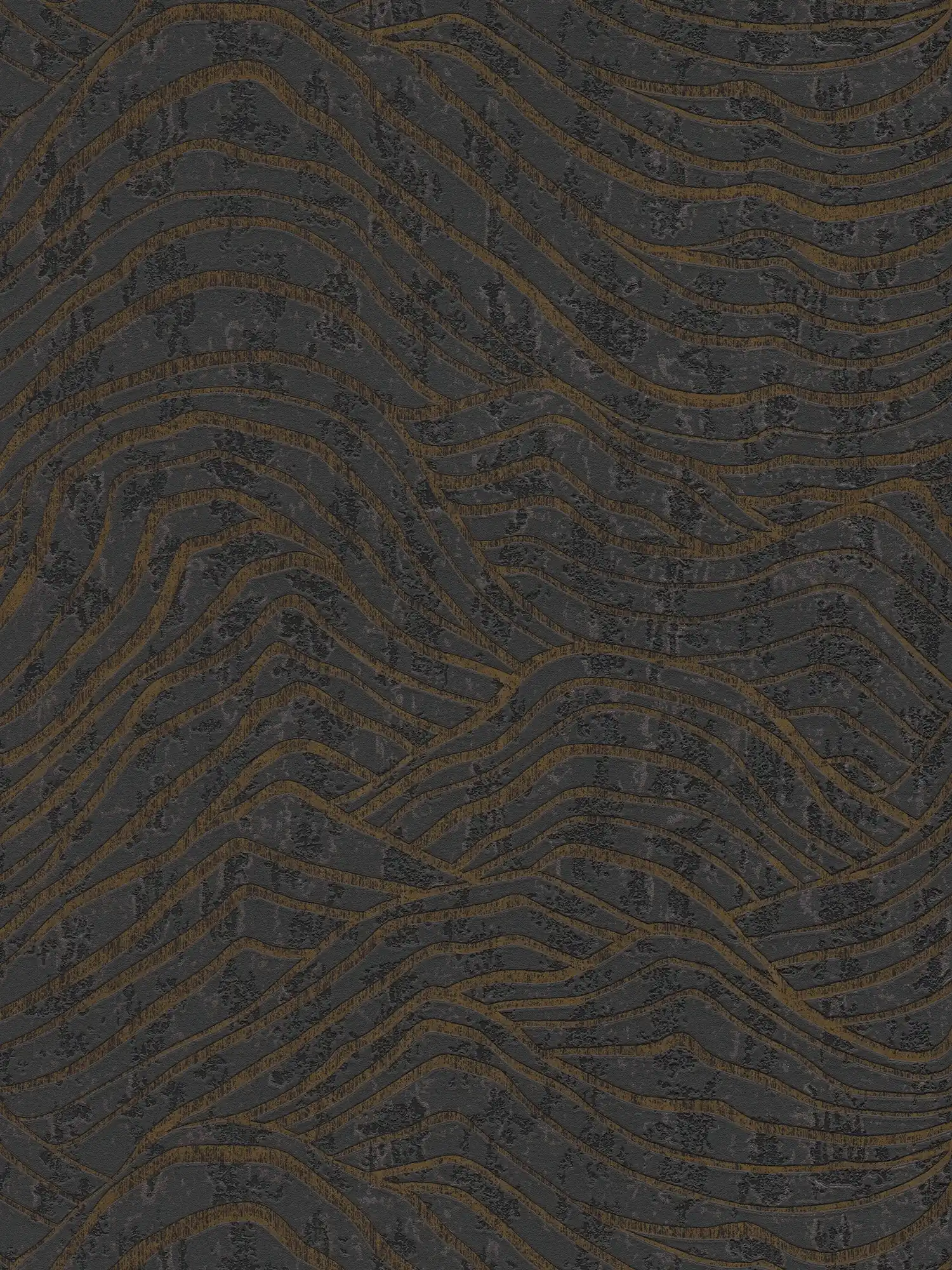 Wallpaper with horizon hill pattern - black, silver
