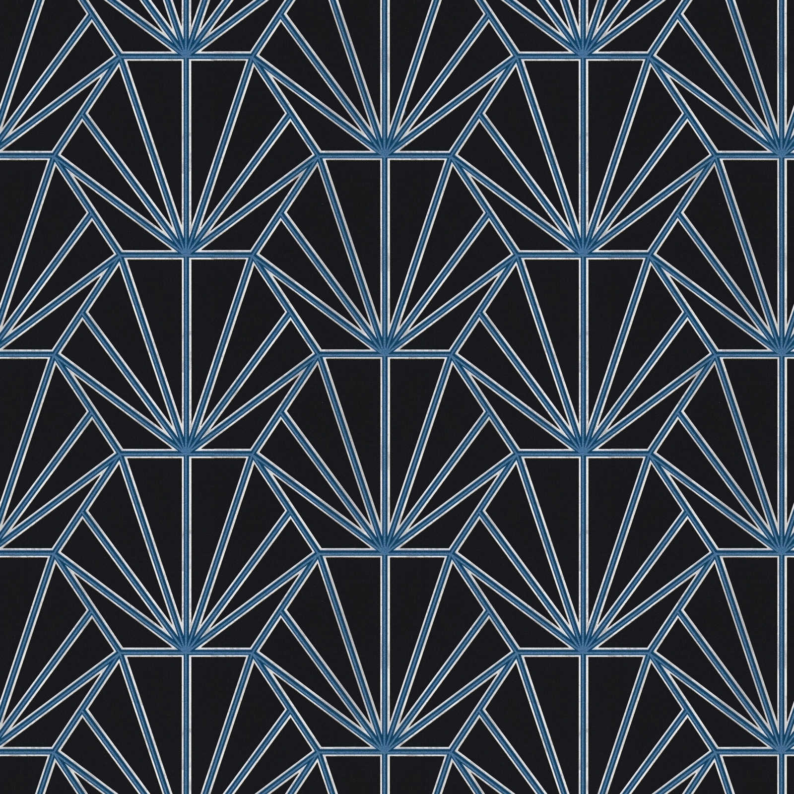 Art deco behang met retro patroon - zwart, blauw, wit
