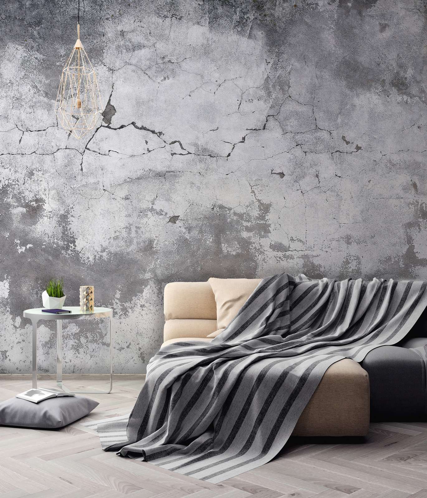             Vintage Style Used Look Concrete Wall Wall Mural - Grey
        