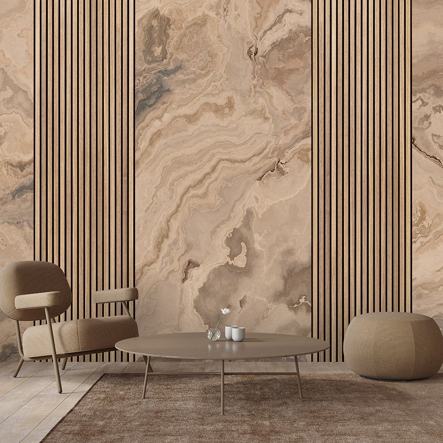 Photo wallpaper »travertino 2« - Panels & marble - Light brown | Smooth, slightly pearlescent non-woven fabric
