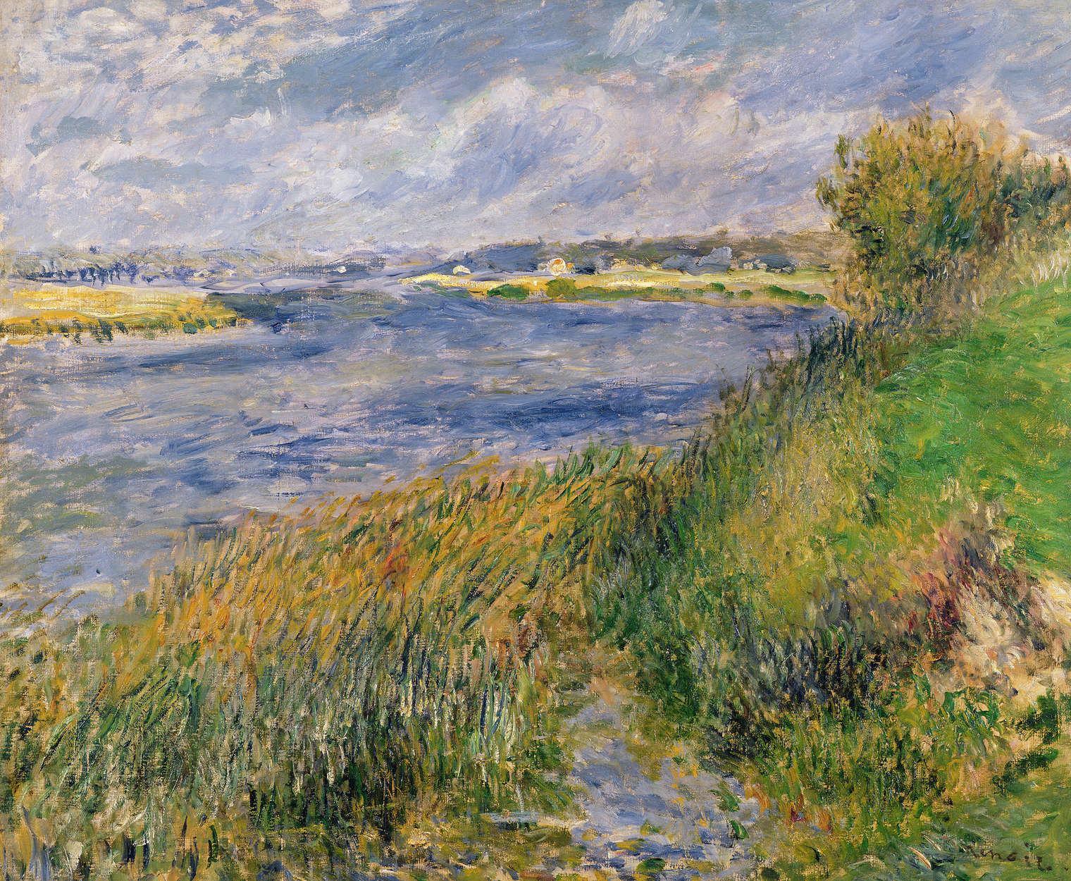             Muurschildering "De oevers van de Seine in Champrosay" door Pierre Auguste Renoir
        