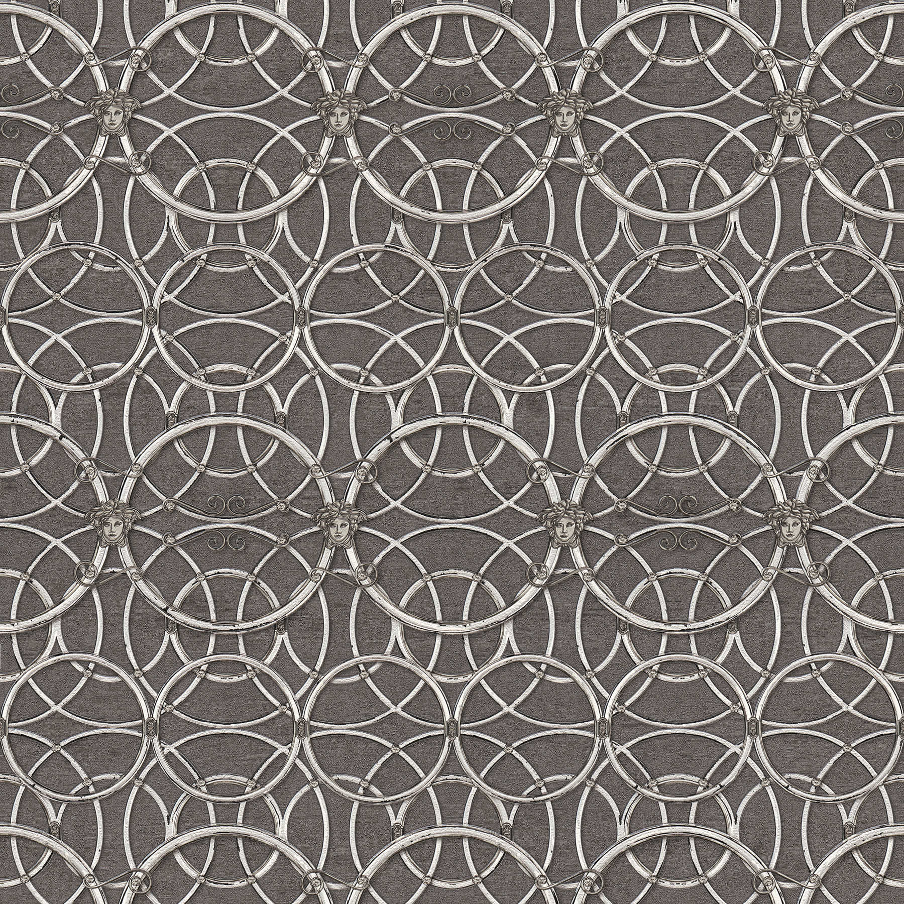         VERSACE Home wallpaper circle pattern and Medusa - silver, grey
    