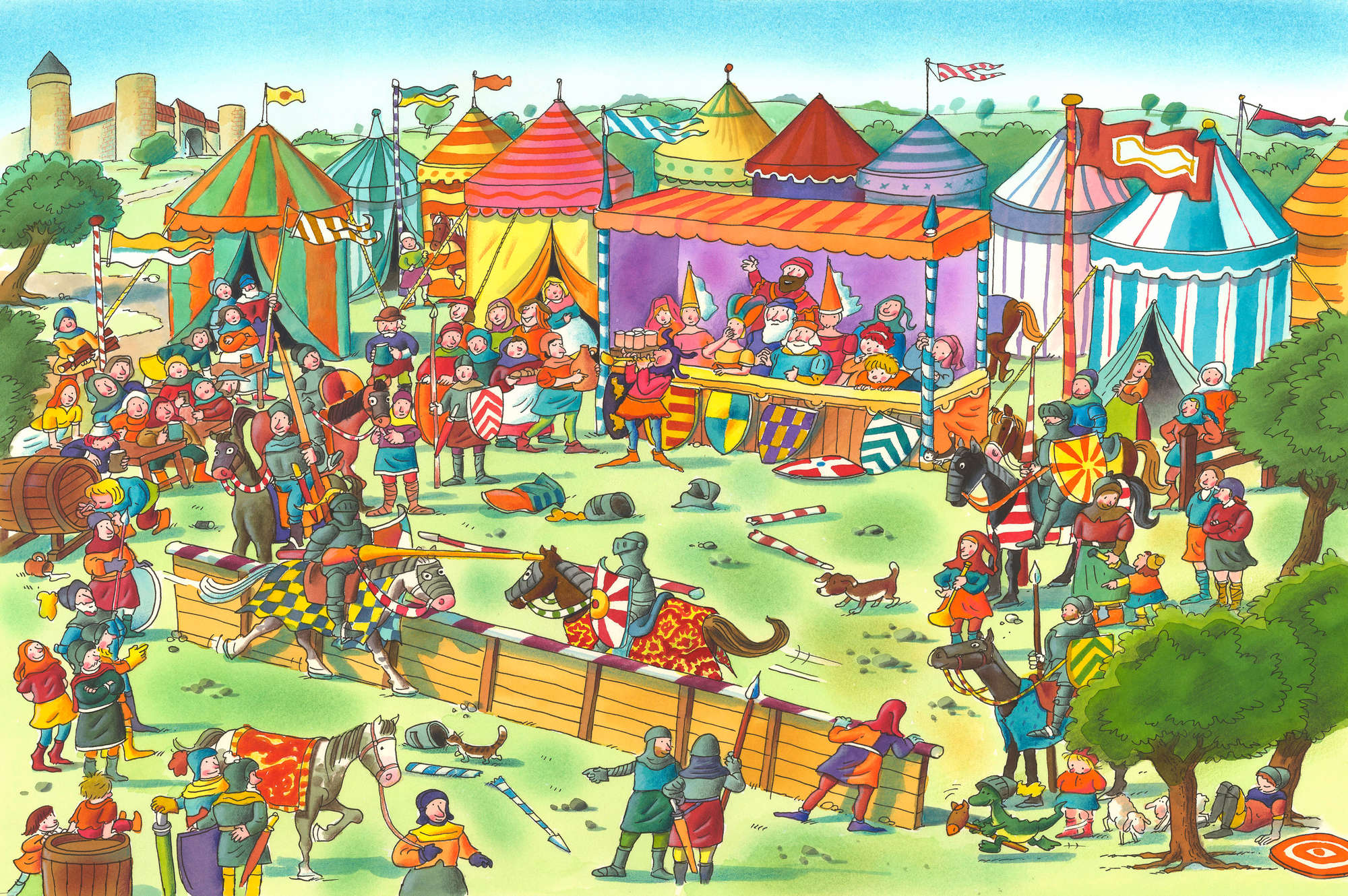             Papier peint panoramique enfants Fête des chevaliers avec festival Bleu et jaune sur intissé lisse mat
        