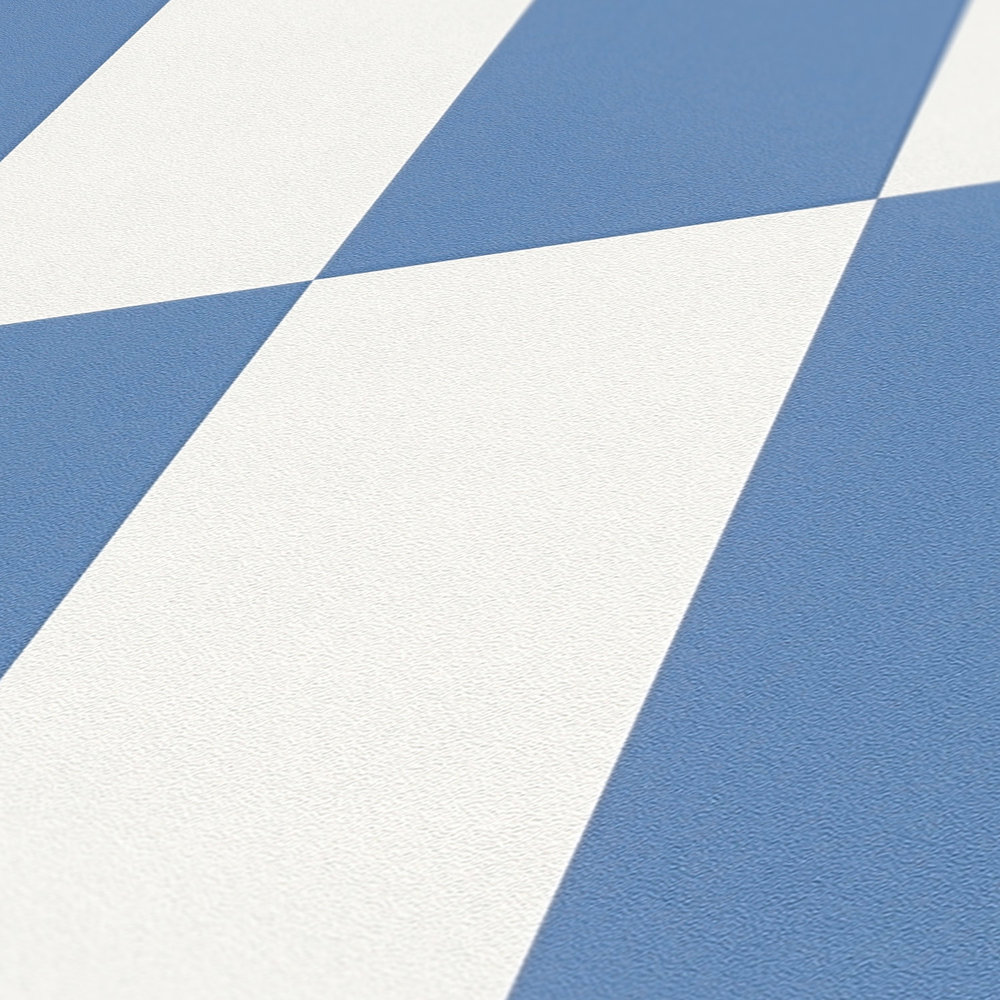             Papier peint intissé à motif graphique quadrilatère - bleu, blanc
        