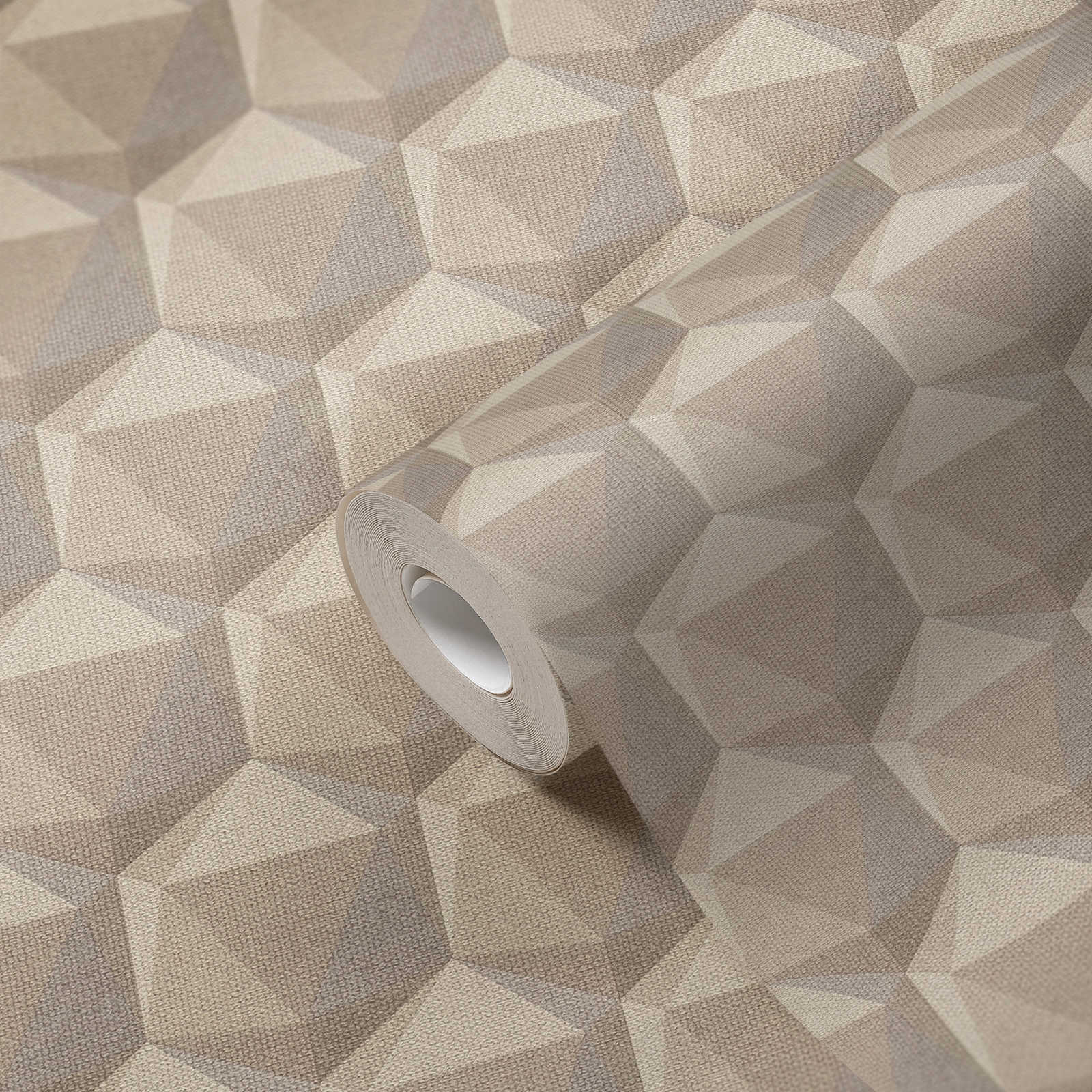             Papier peint à motifs avec design 3D & aspect lin - beige, gris
        