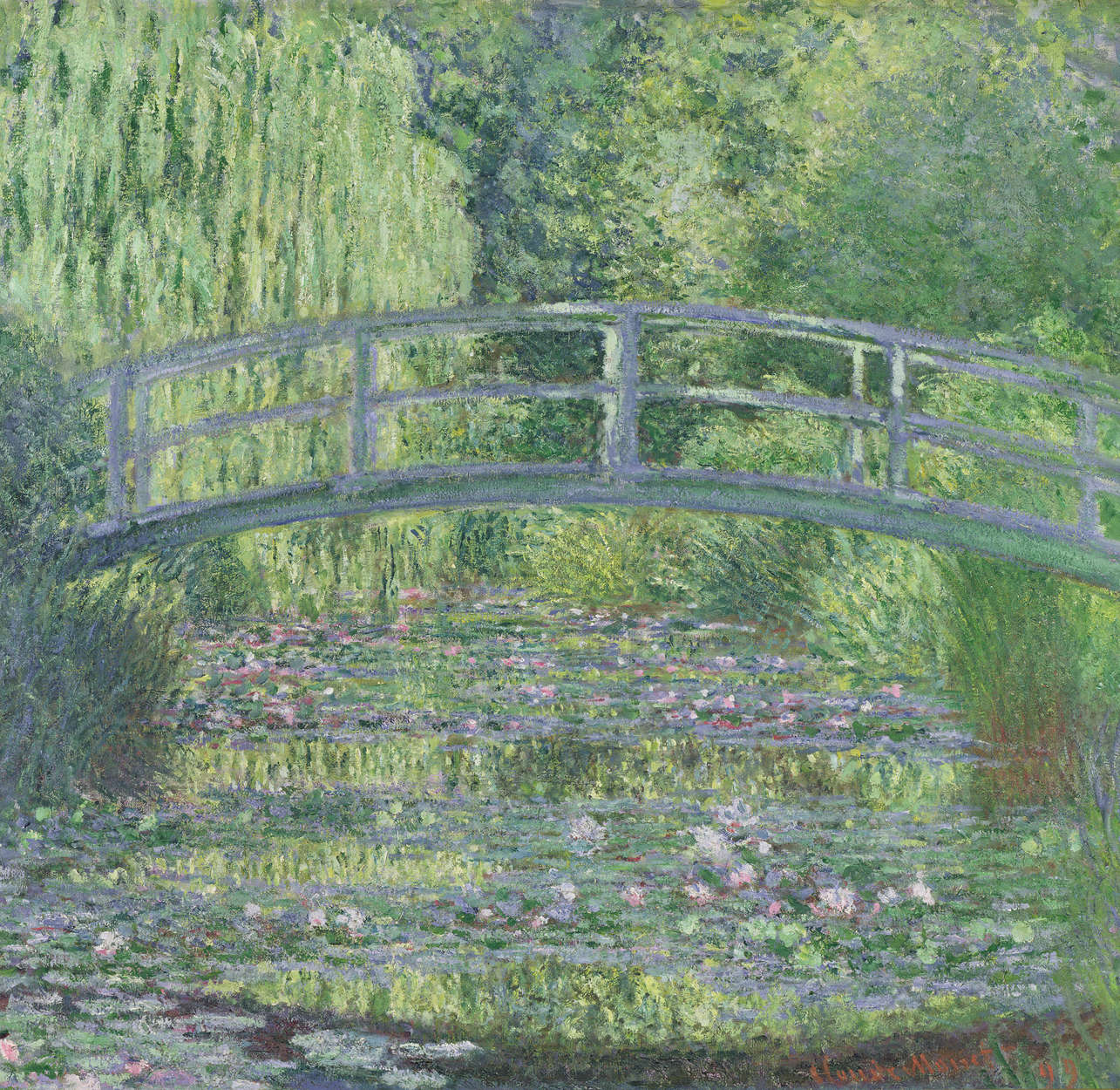             Waterlelie vijver: groene harmonie" muurschildering van Claude Monet
        