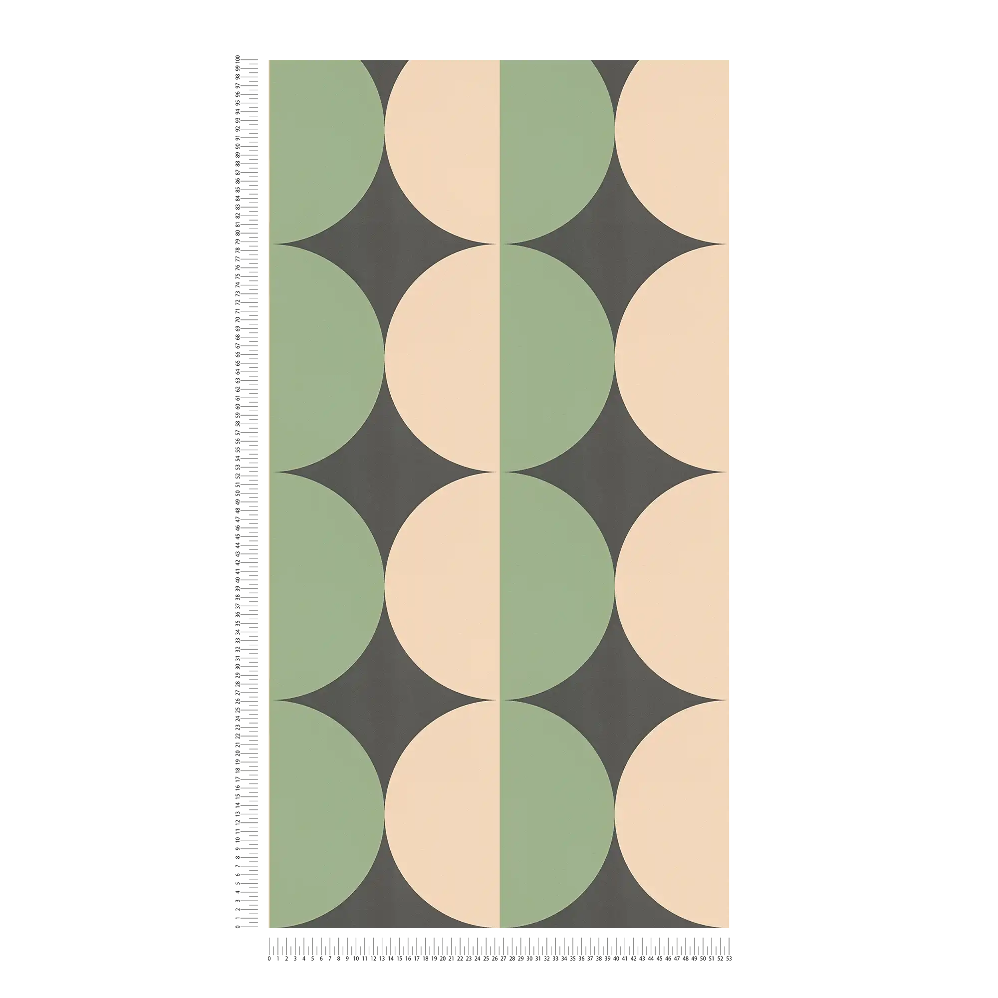             Papel pintado no tejido con motivos gráficos circulares retro - verde, beige, negro
        