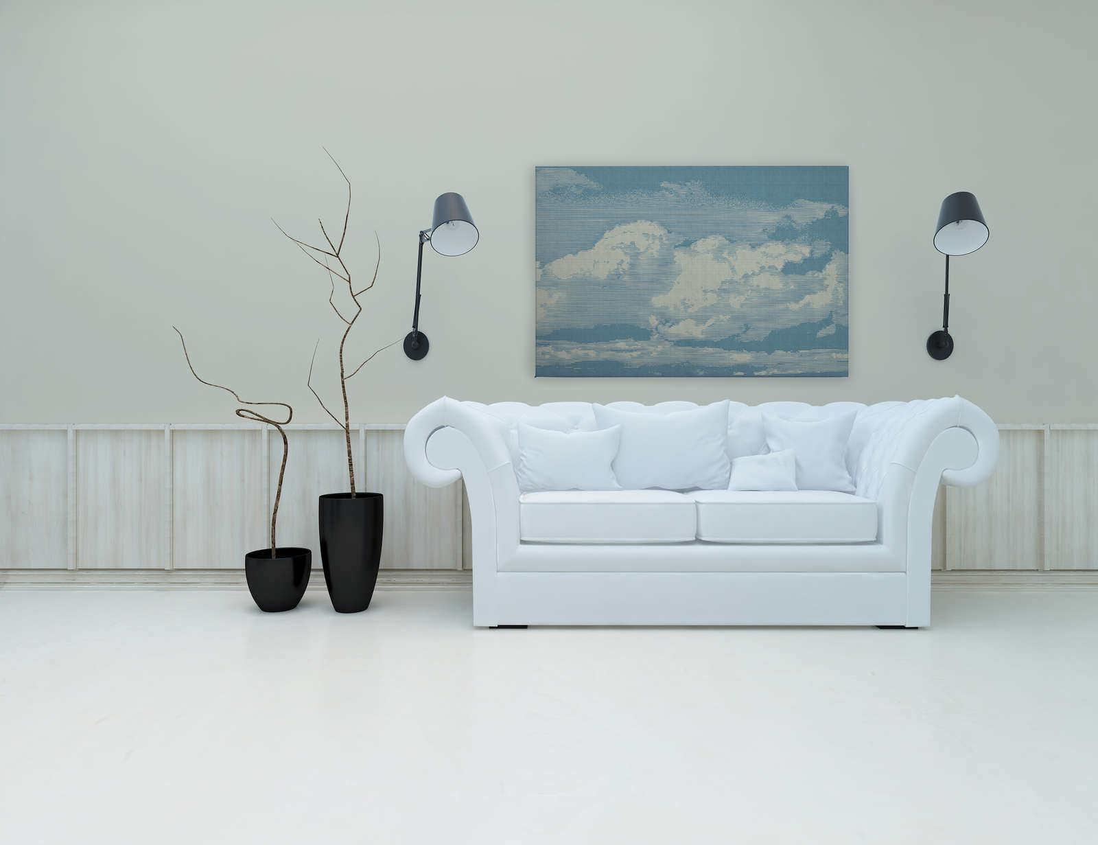             Clouds 1 - Heavenly canvas picture with cloud motif in natural linen look - 1.20 m x 0.80 m
        