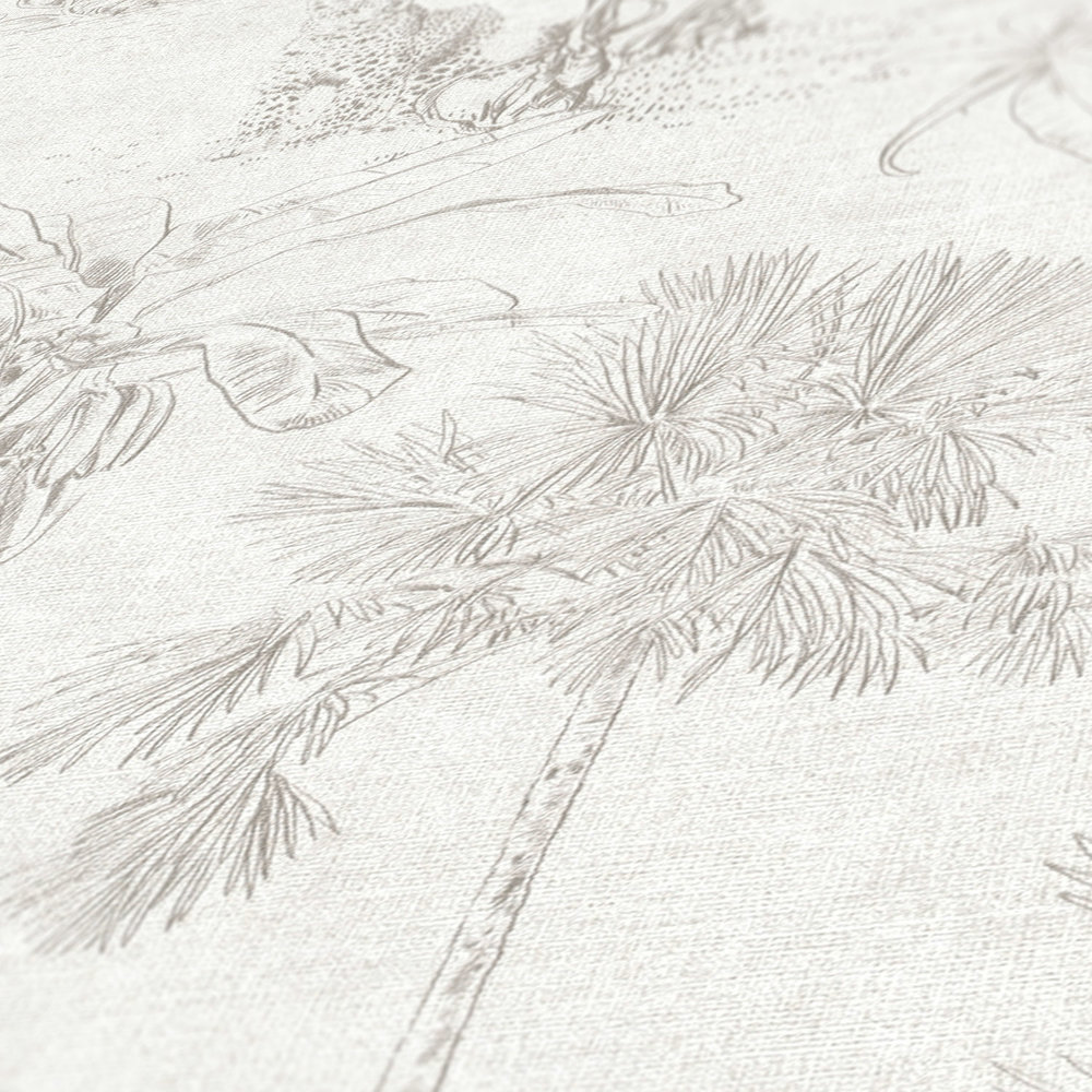             Jungle behang met palmbladeren & dierenmotief - beige, grijs
        