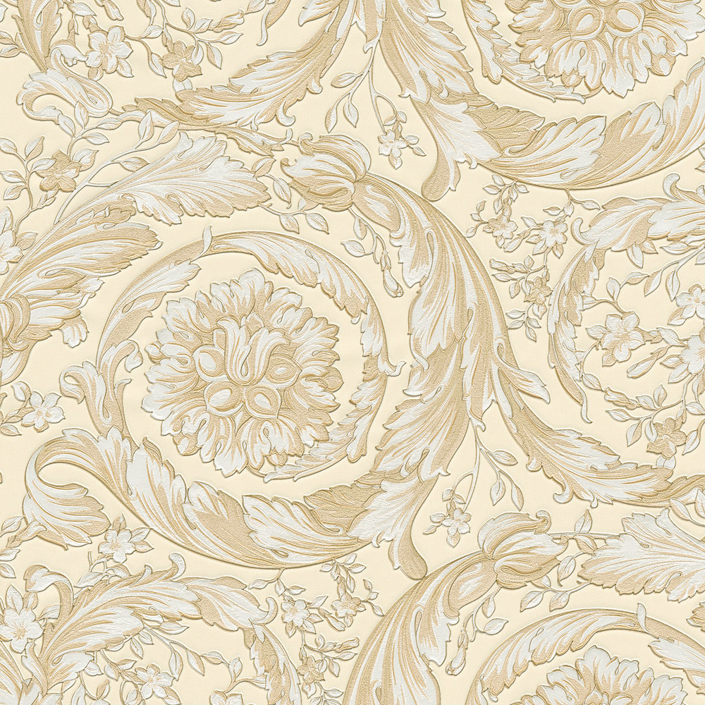             Opulento papel pintado no tejido con adornos metálicos - beige
        